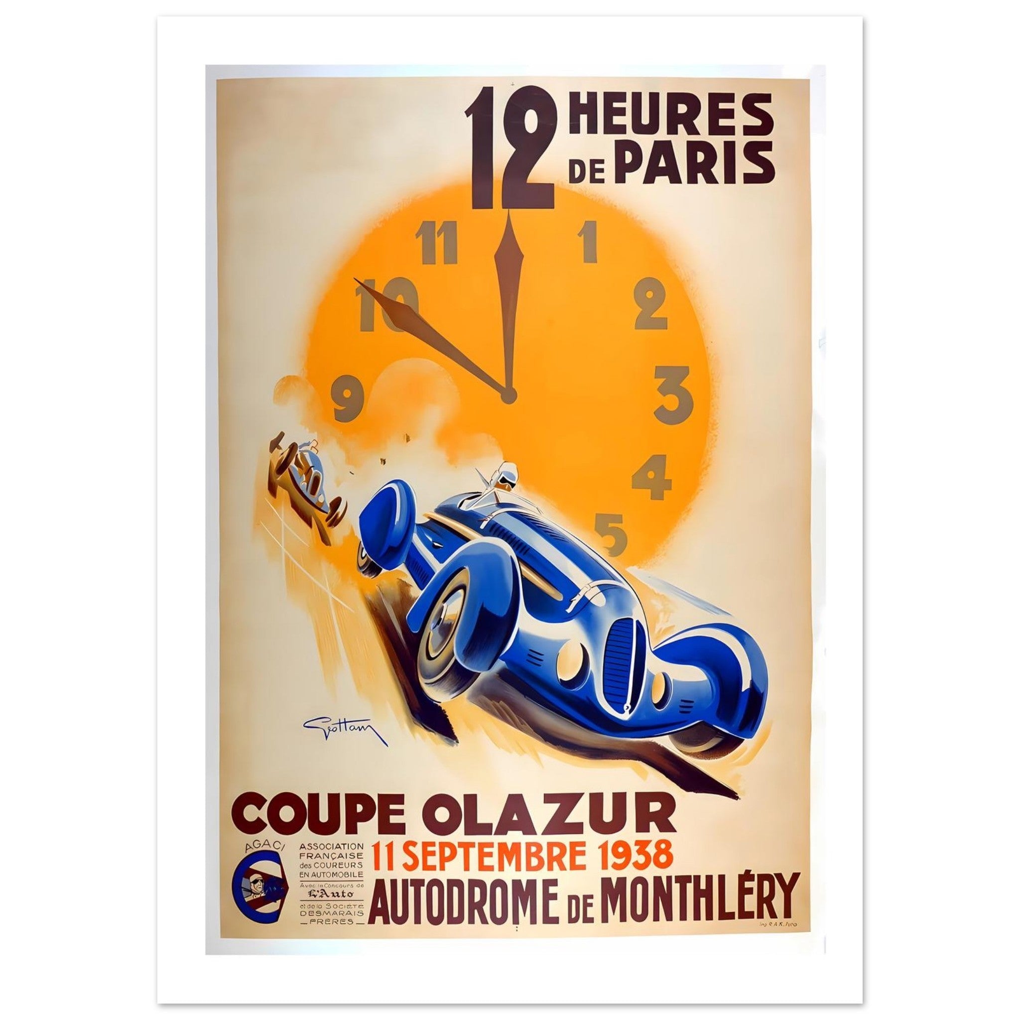 1938 12 Heures de Paris Coupe Olazur Poster - Transit Art