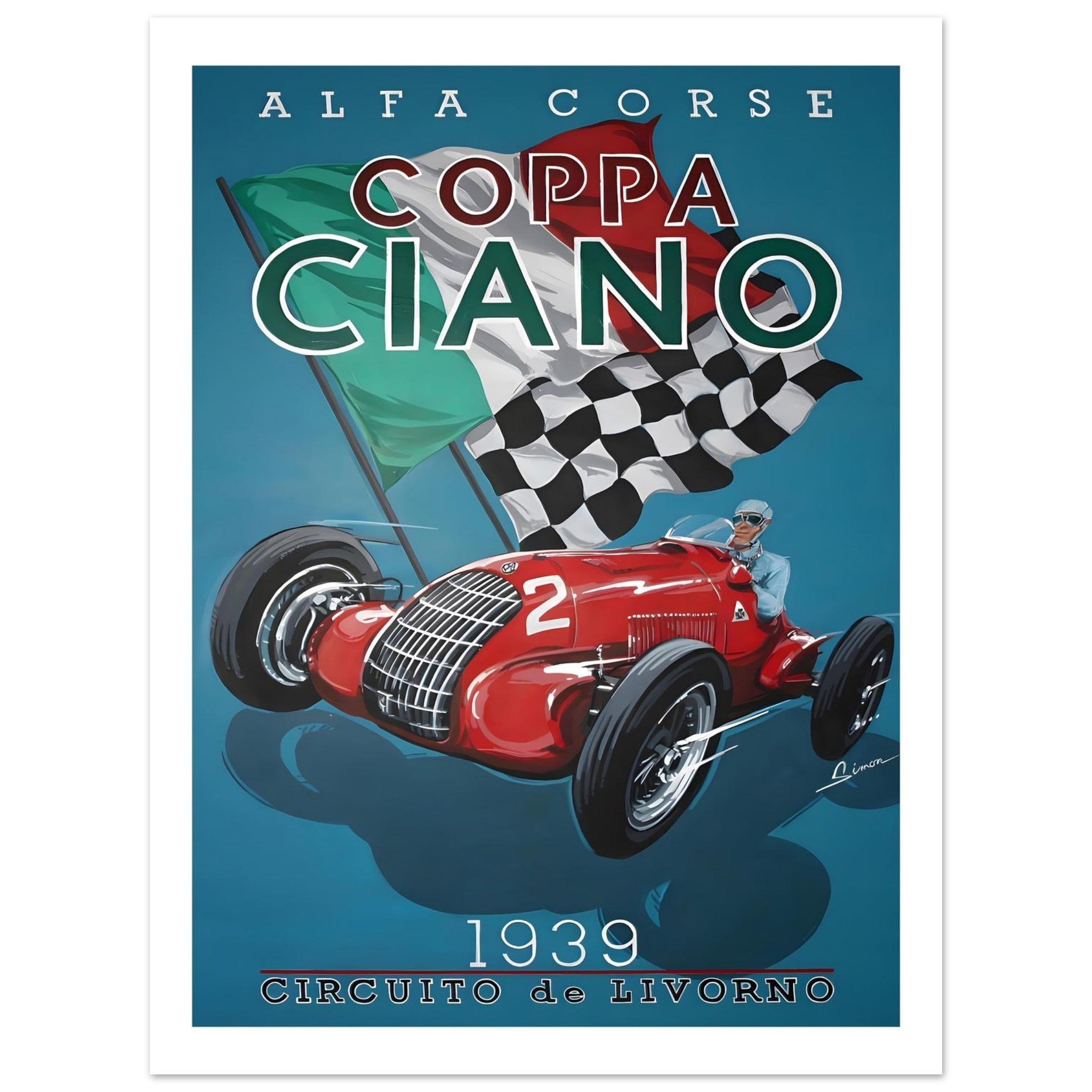 1939 Coppa Ciano Alfa Corse Poster - Transit Art