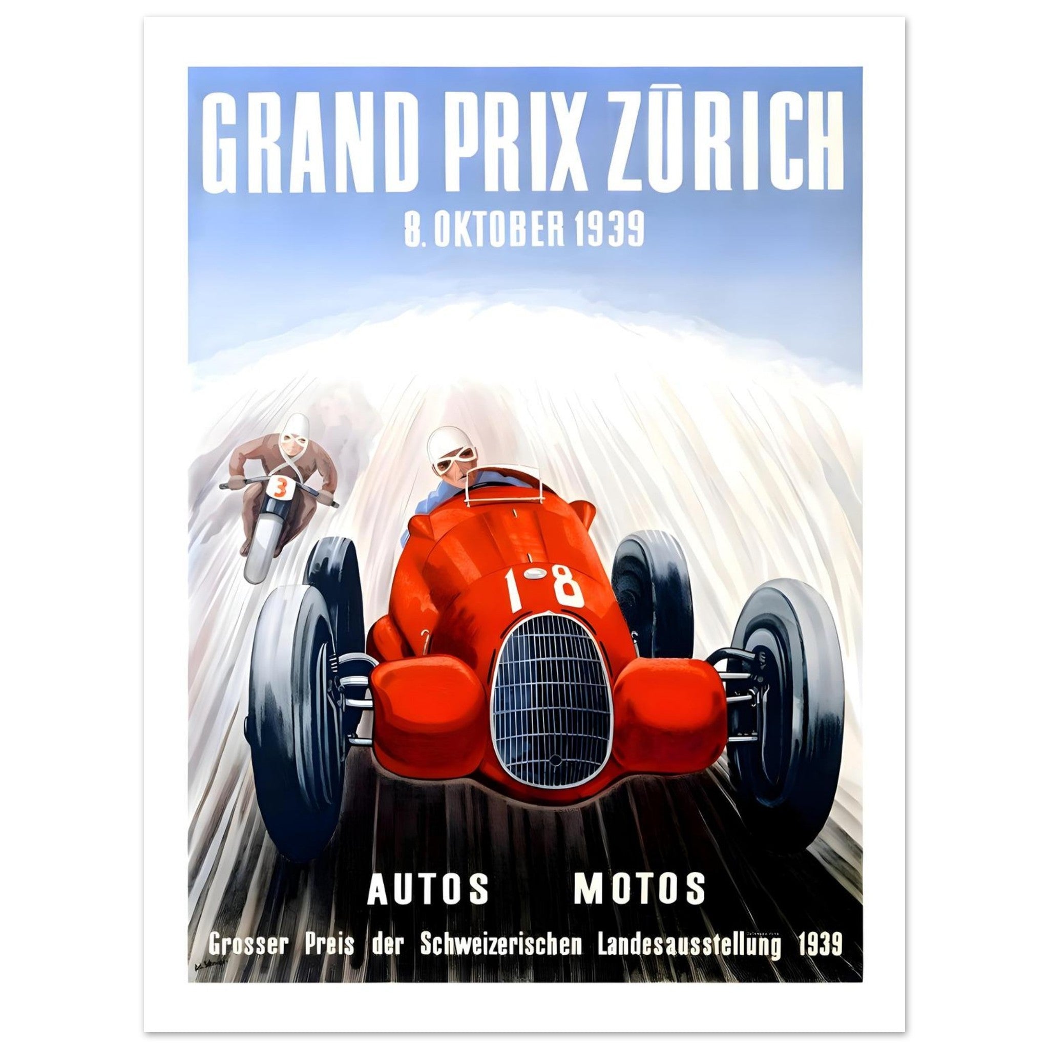 1939 Grand Prix Zürich Autos and Motos Poster - Transit Art