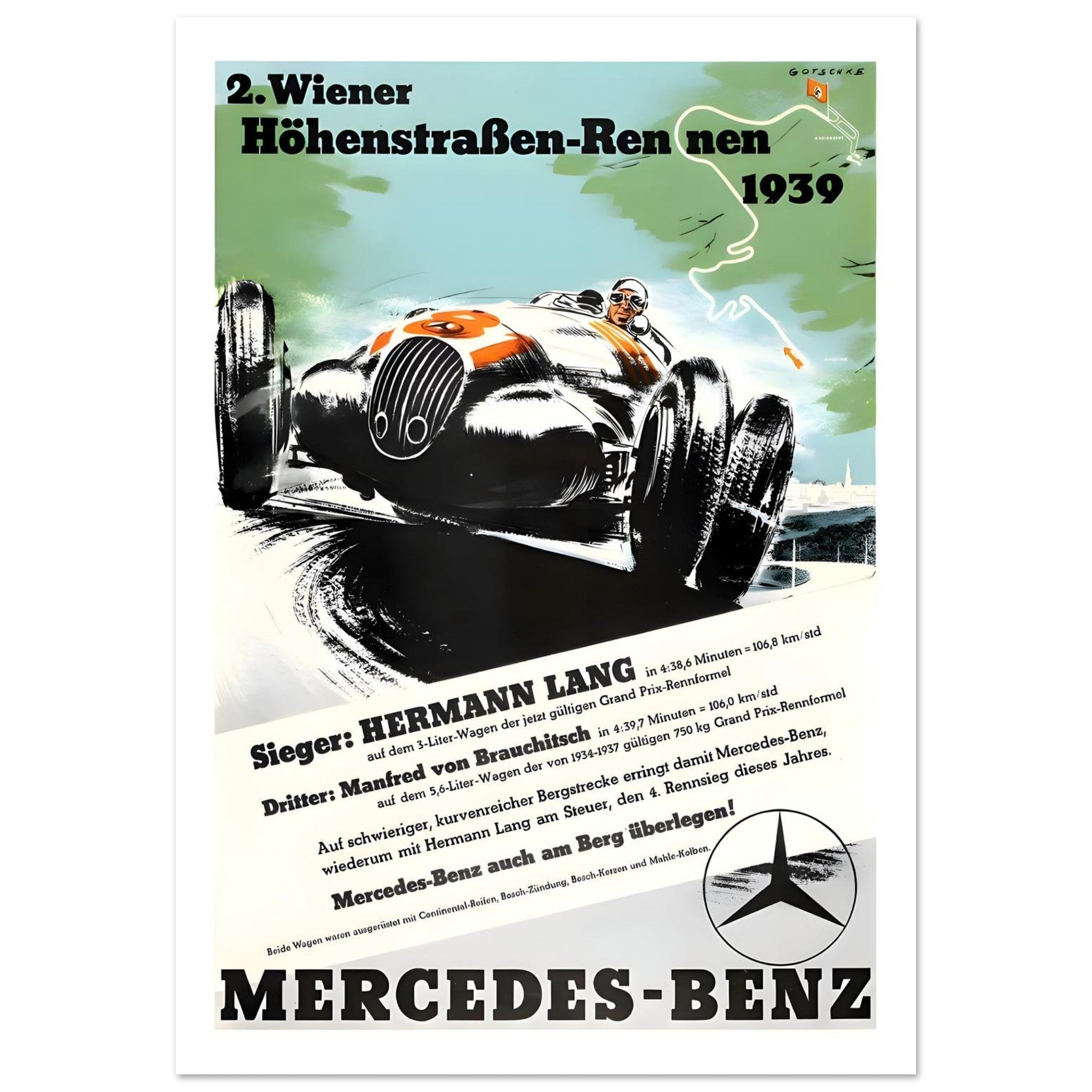 1939 Mercedes - Benz Wiener Höhenstraßen - Rennen Poster - Transit Art