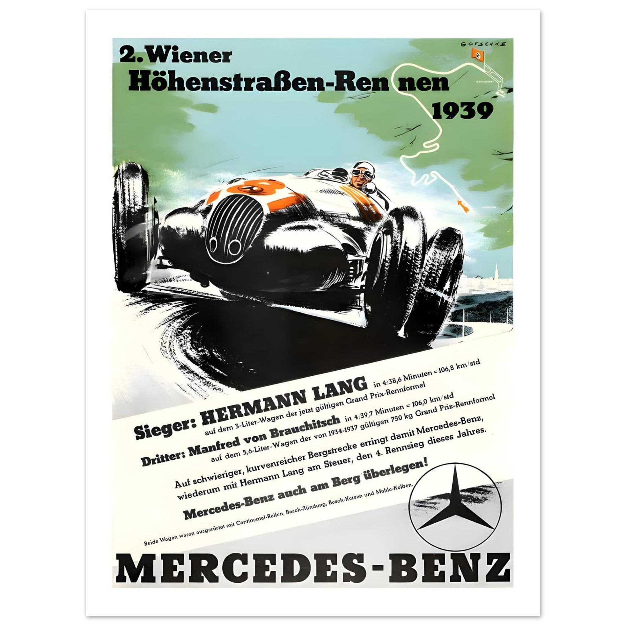 1939 Mercedes - Benz Wiener Höhenstraßen - Rennen Poster - Transit Art
