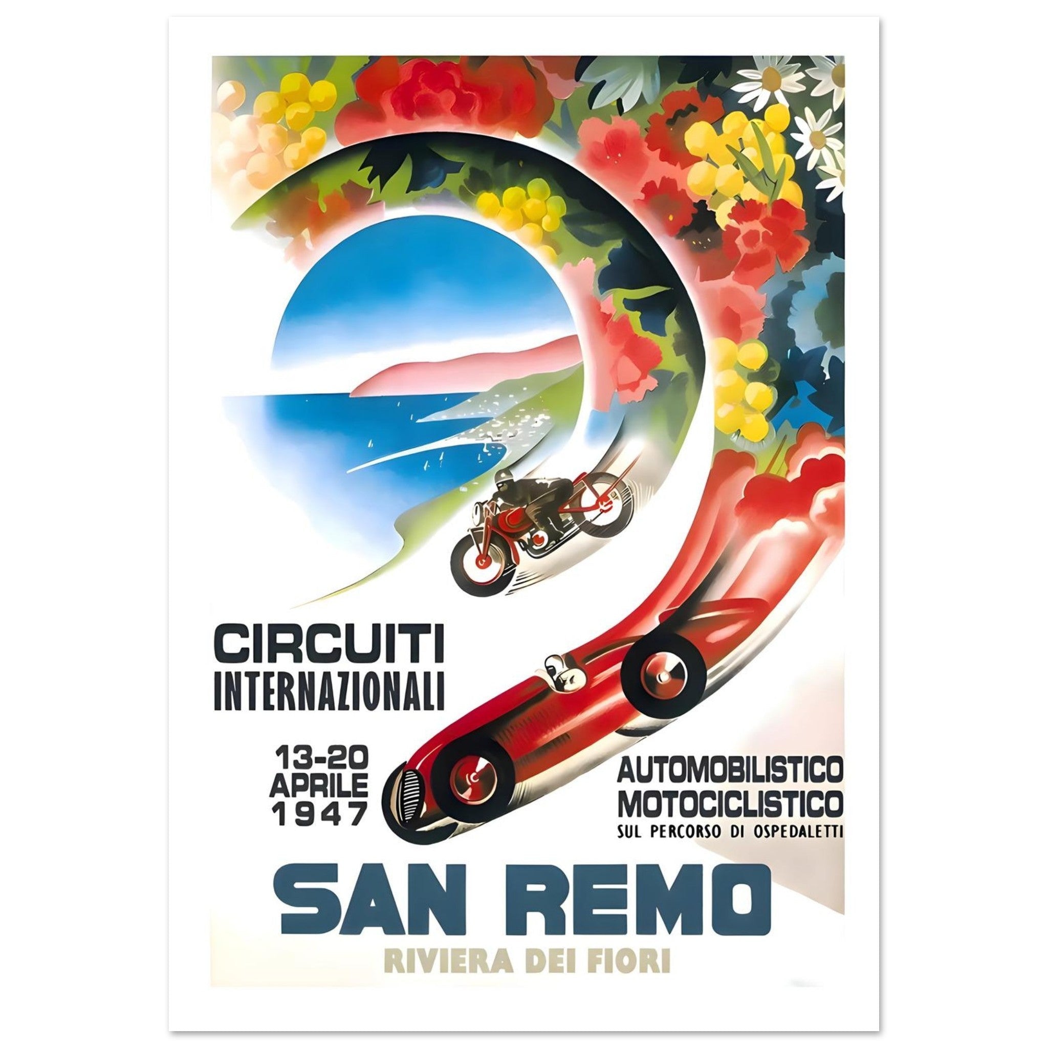 1947 San Remo Riviera dei Fiori Racing Poster - Transit Art
