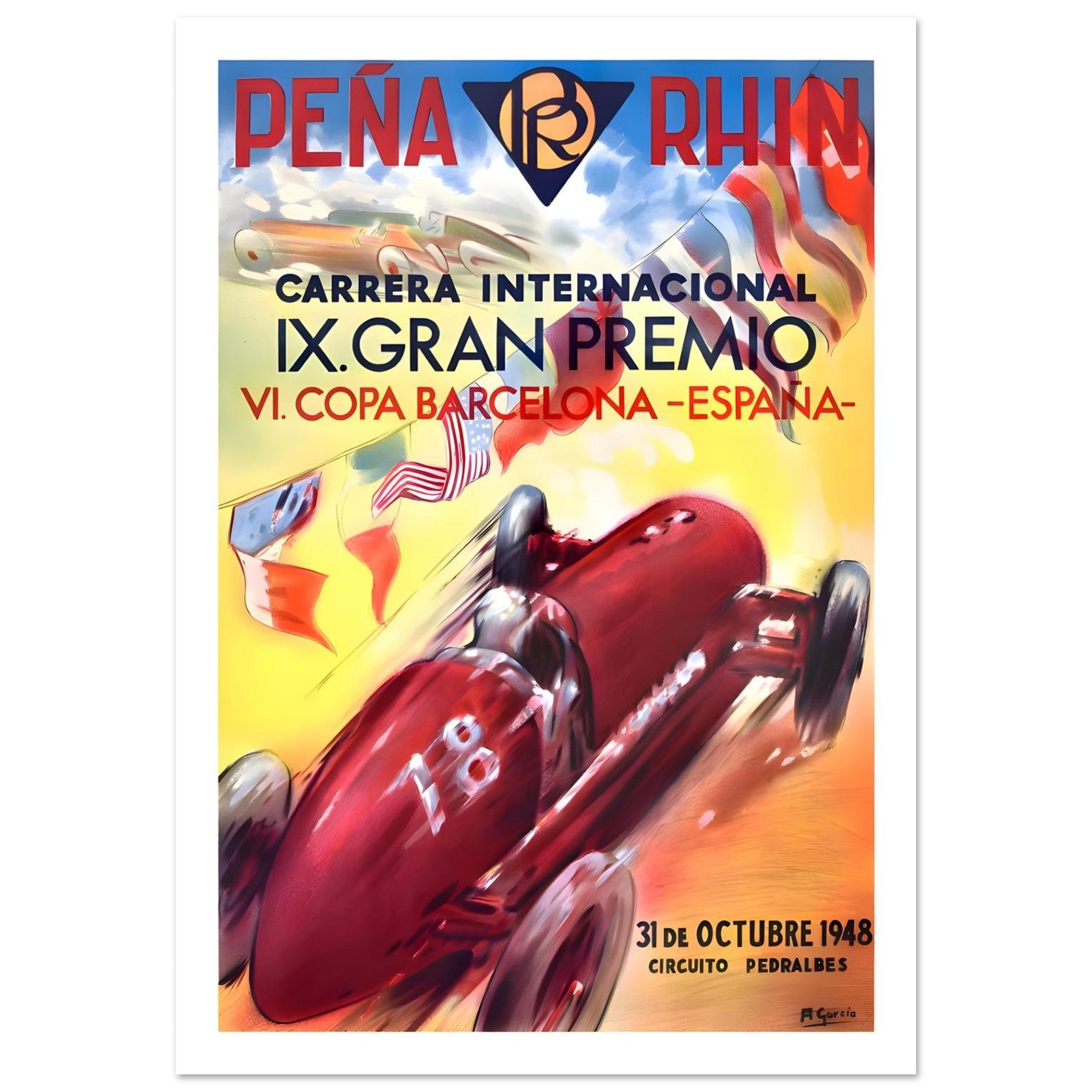 1948 Peña Rhin IX Gran Premio Barcelona Poster - Transit Art