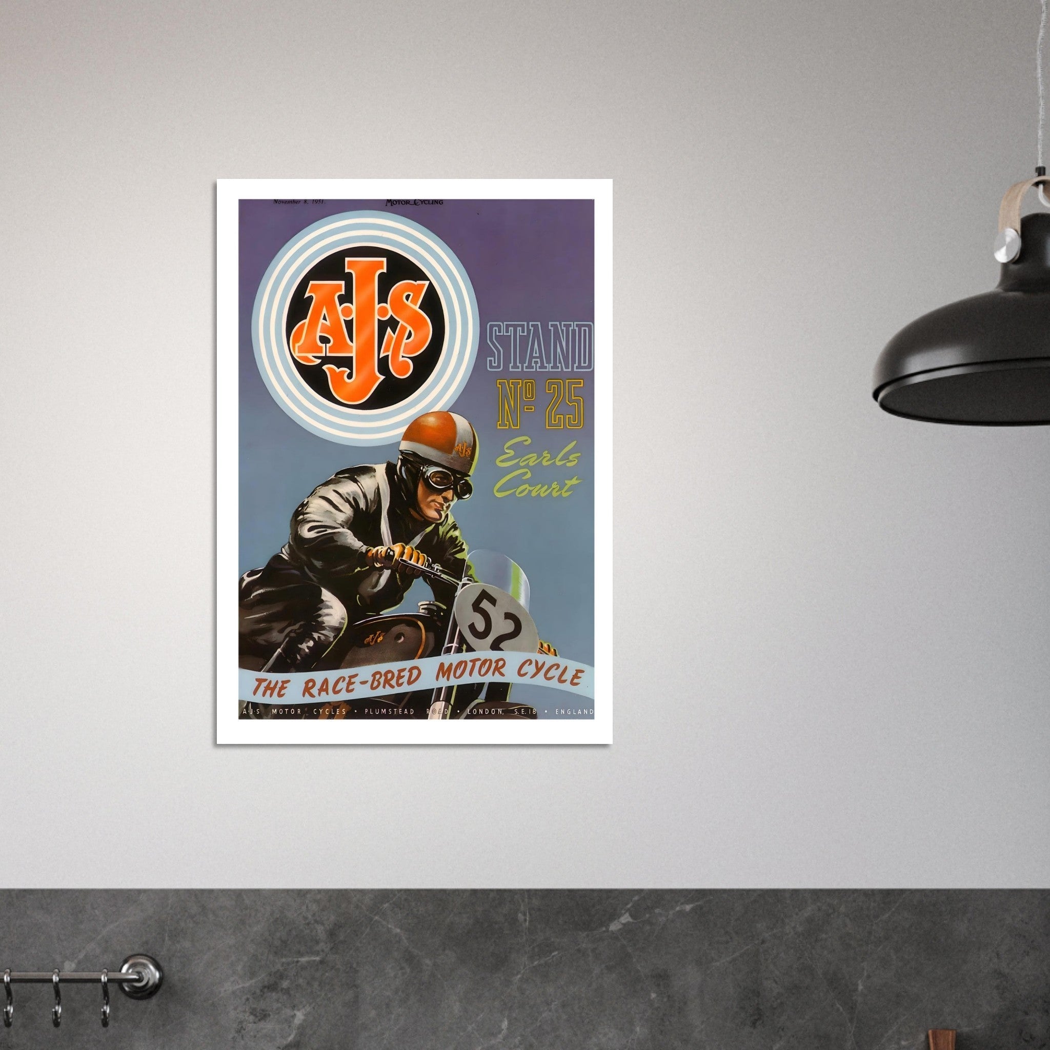 1951 AJS Race Bred Earls Court Poster - Transit Art