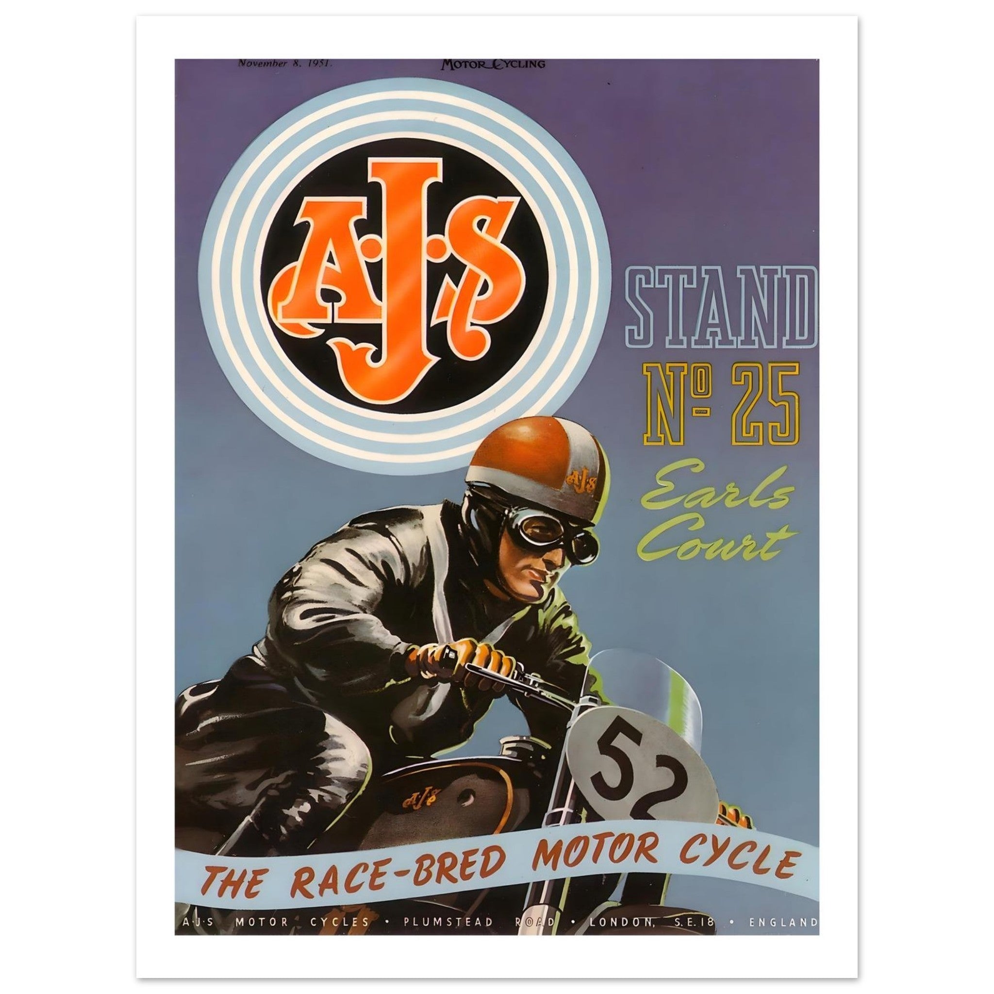 1951 AJS Race Bred Earls Court Poster - Transit Art