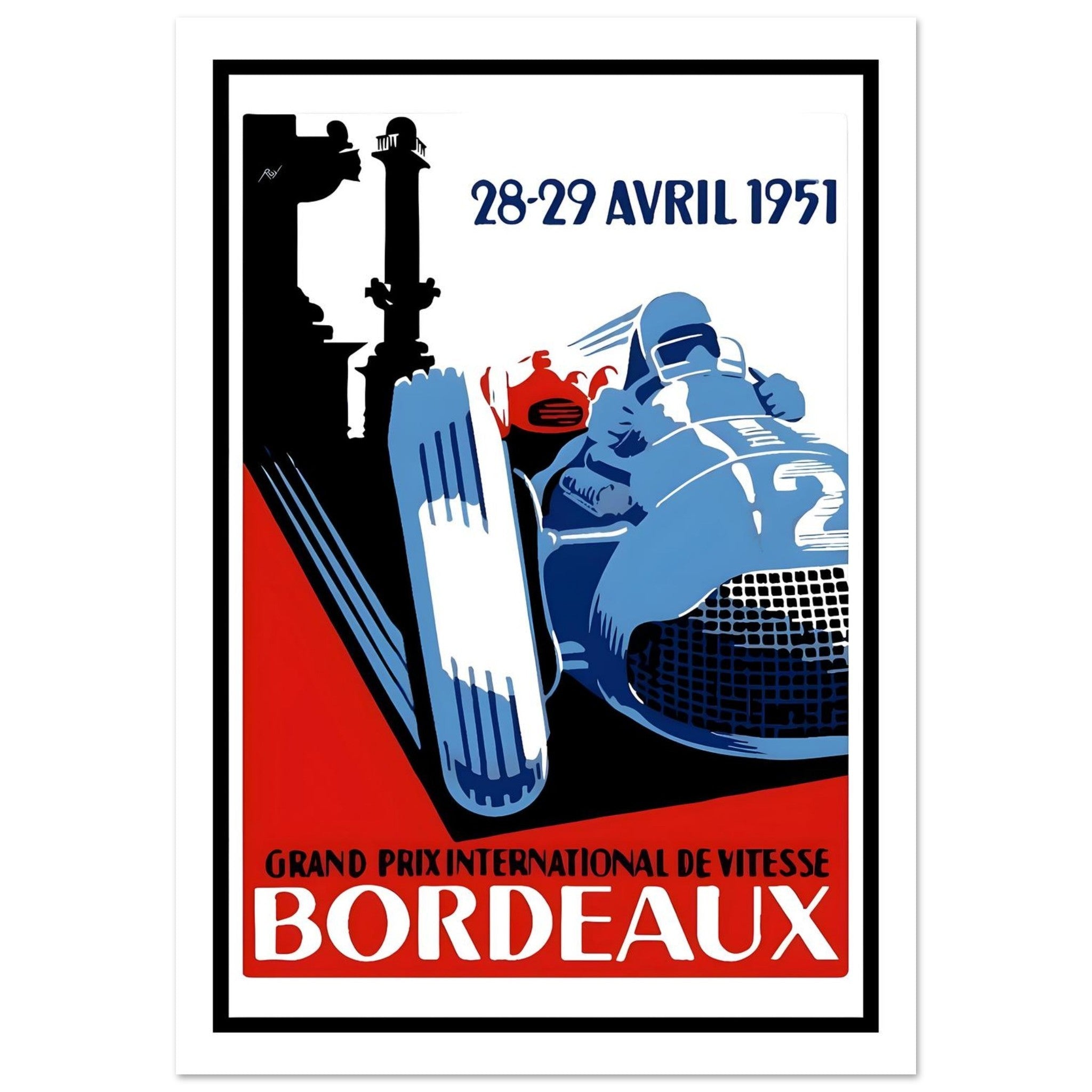 1951 Bordeaux Grand Prix Vintage Racing Poster - Transit Art