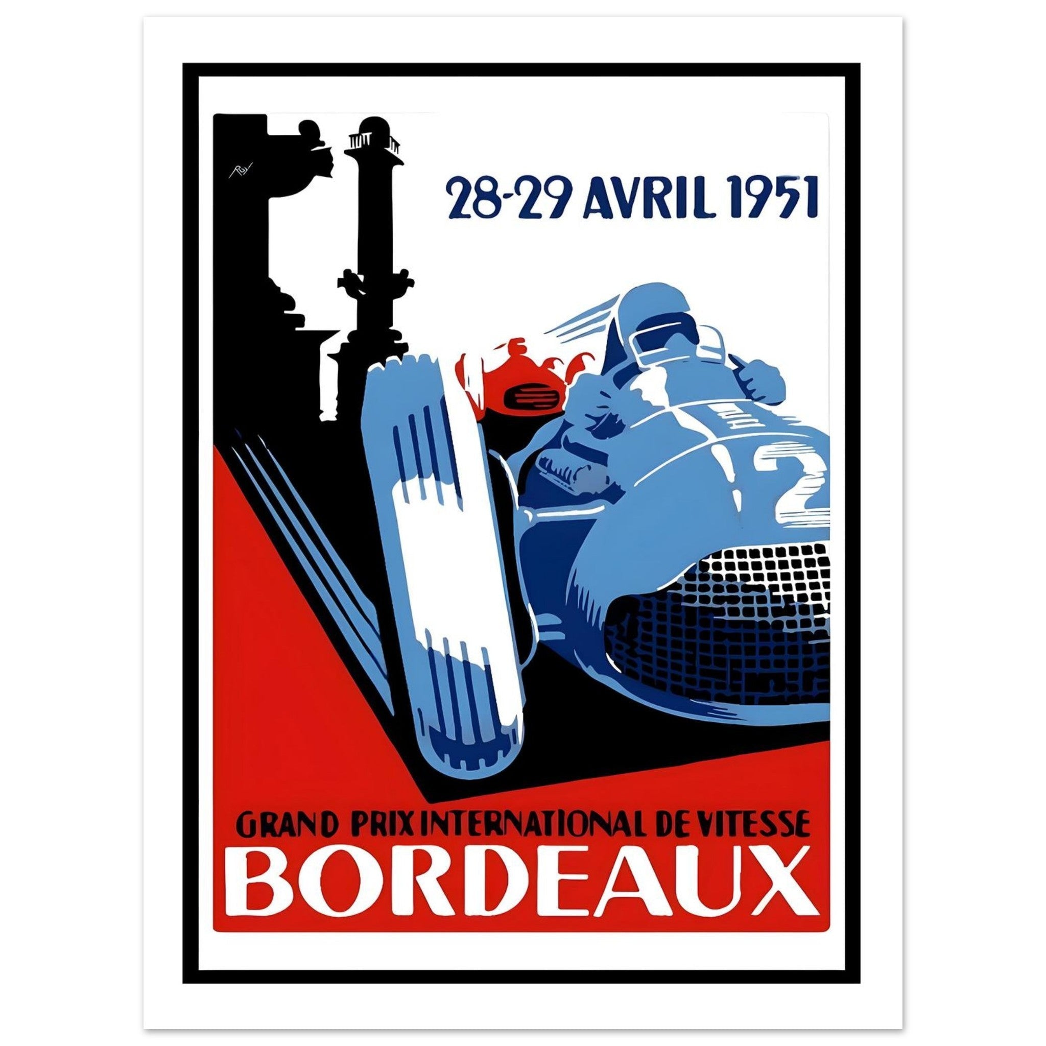 1951 Bordeaux Grand Prix Vintage Racing Poster - Transit Art
