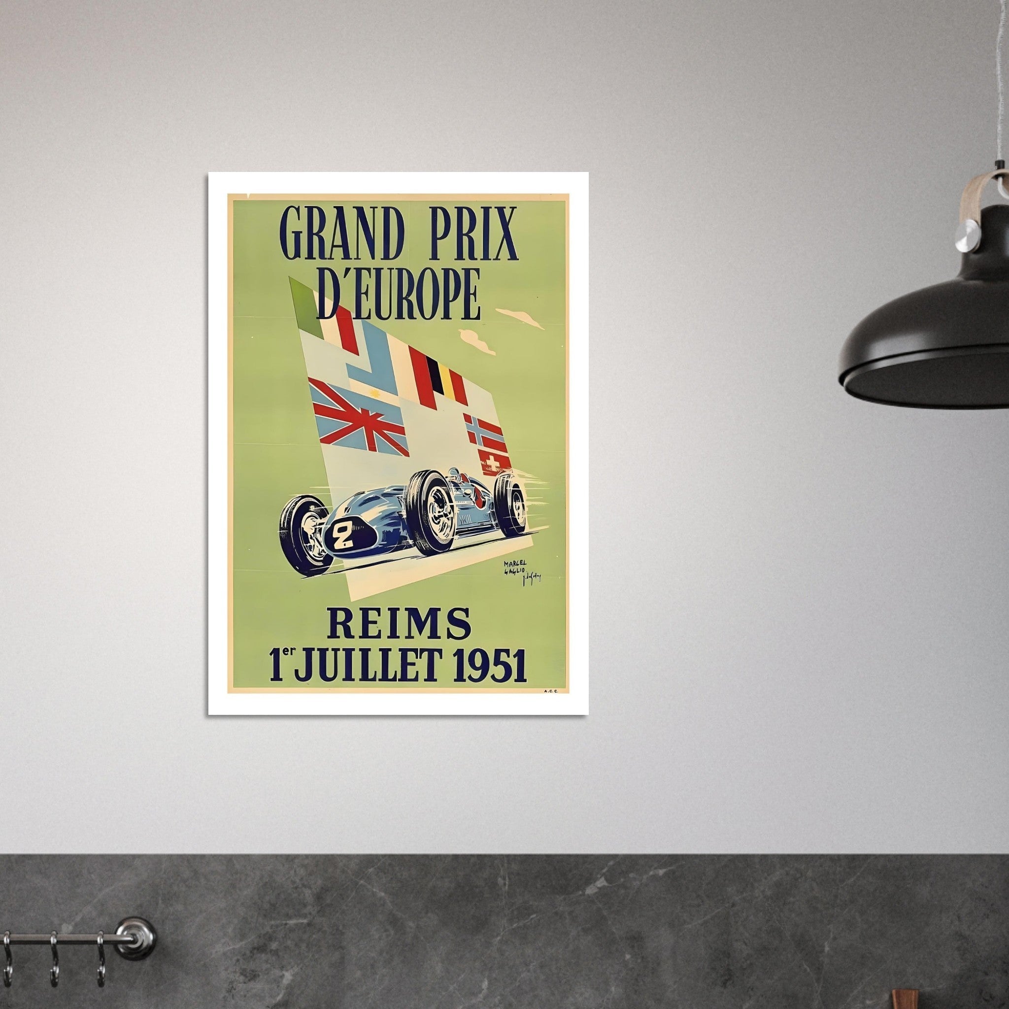 1951 Grand Prix d’Europe Reims Poster - Transit Art