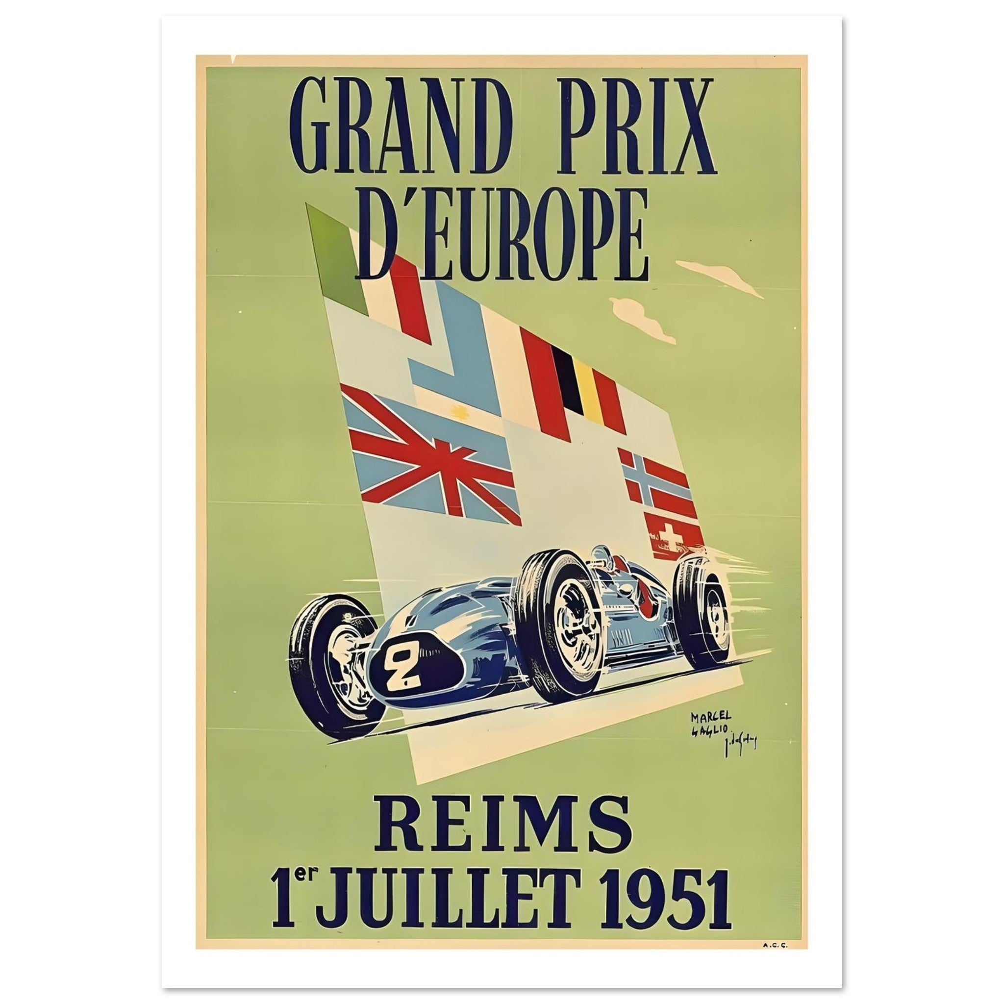 1951 Grand Prix d’Europe Reims Poster - Transit Art