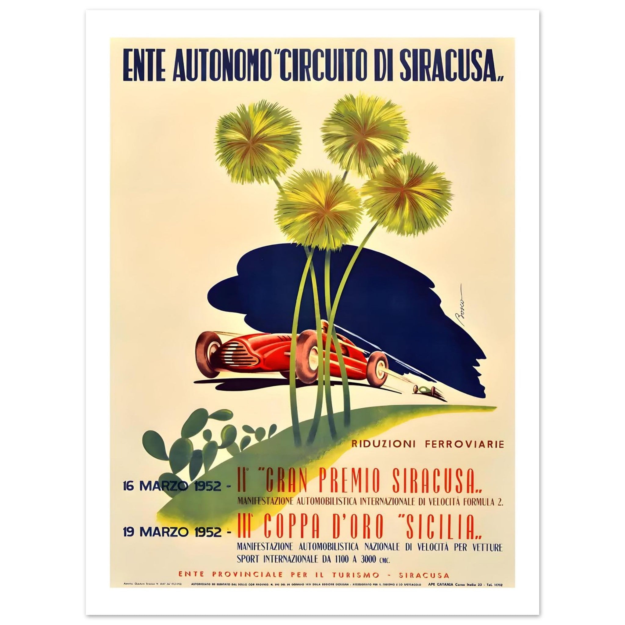 1952 Gran Premio Siracusa &amp; Coppa d’Oro Sicilia Poster - Transit Art