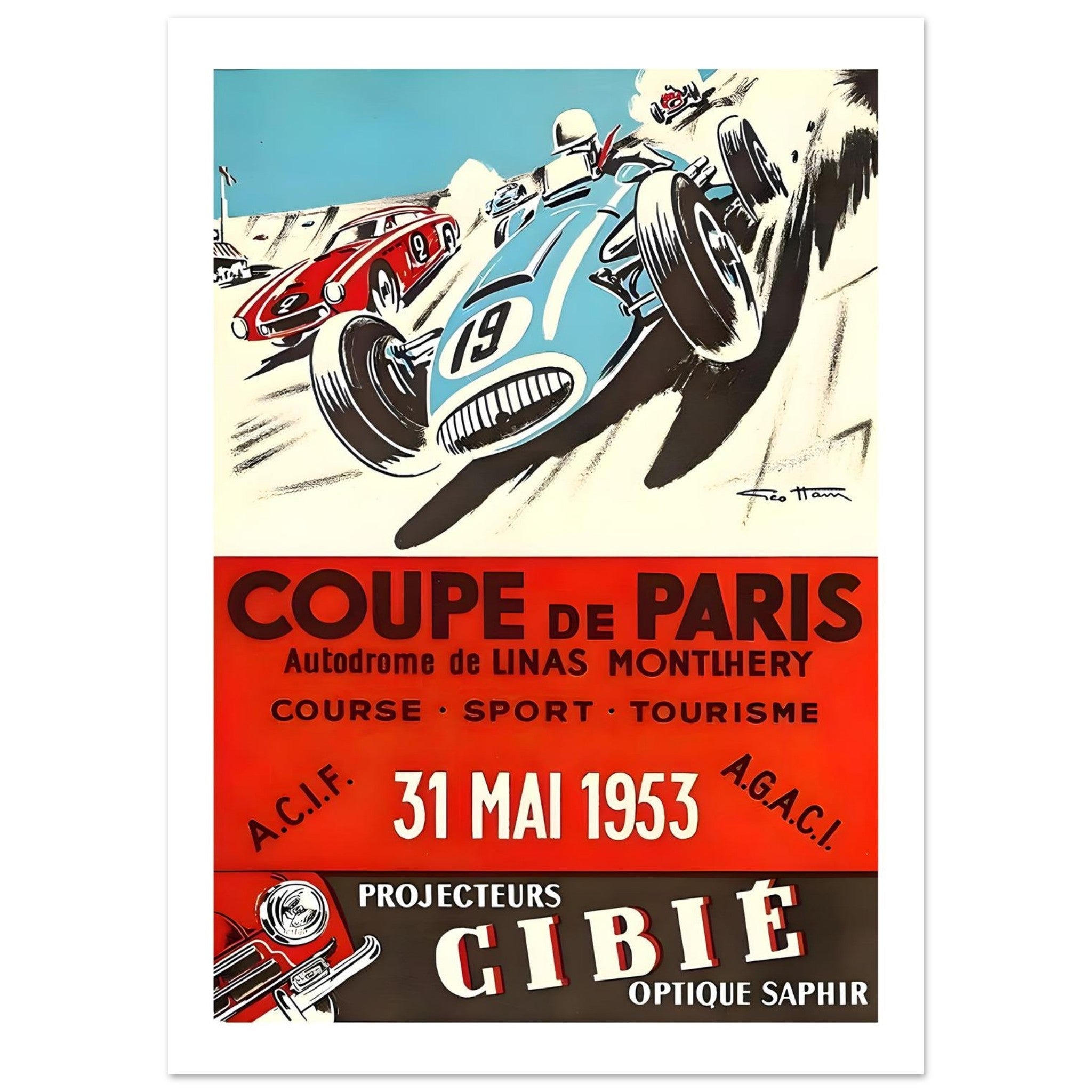 1953 Coupe de Paris Cibié Racing Poster - Transit Art