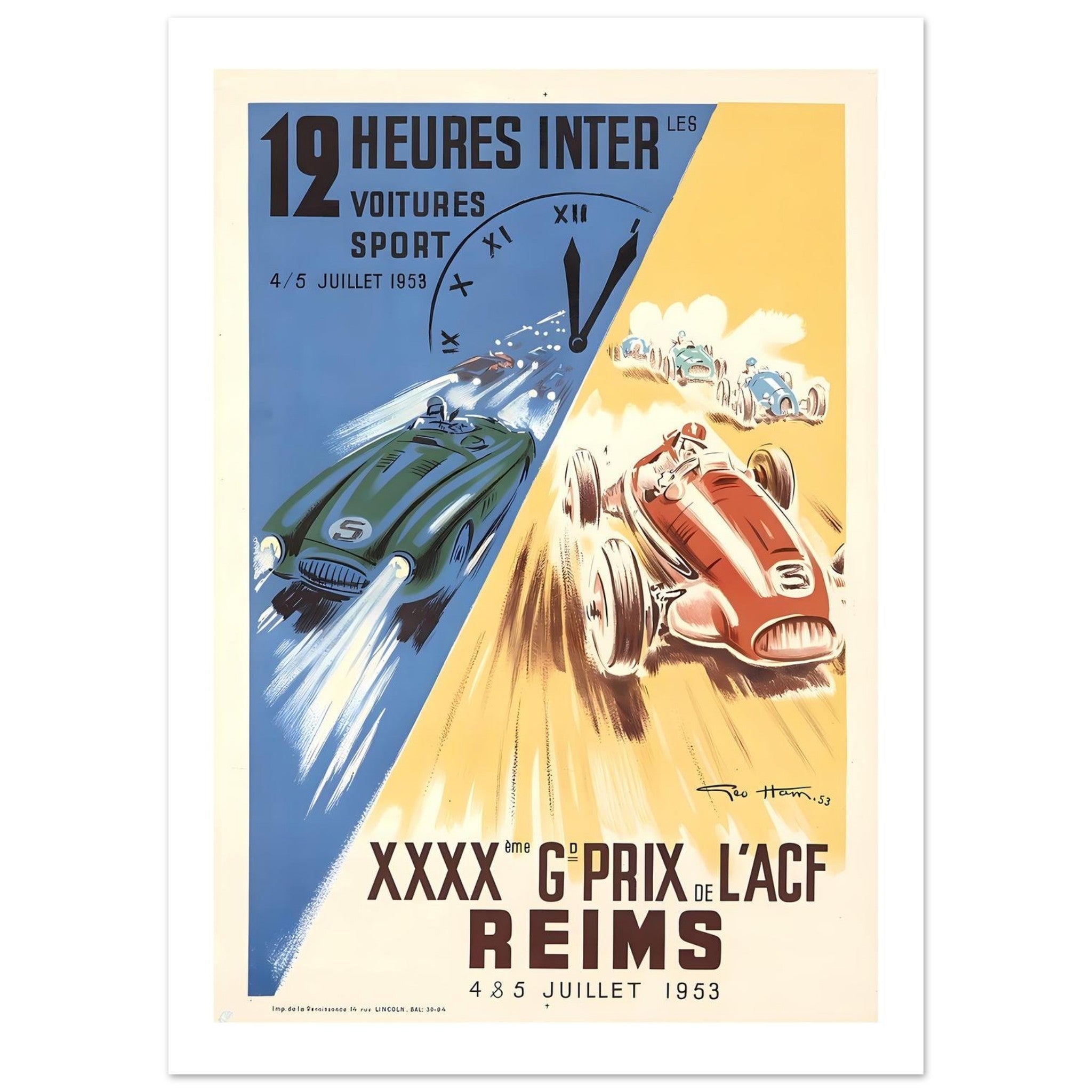 1953 Reims 12 Heures &amp; Grand Prix Poster - Transit Art