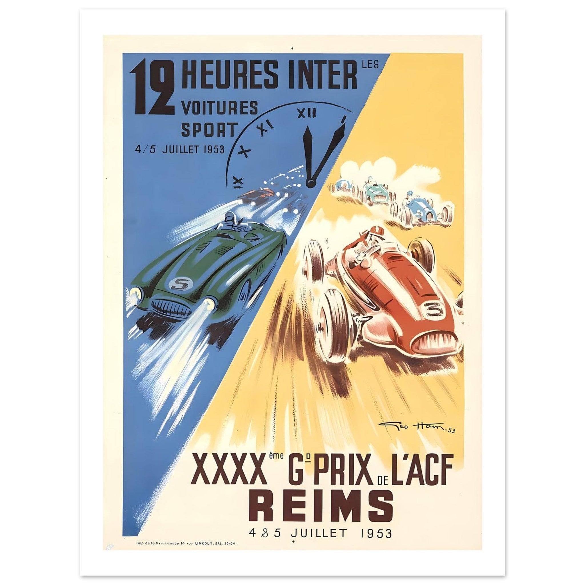 1953 Reims 12 Heures &amp; Grand Prix Poster - Transit Art