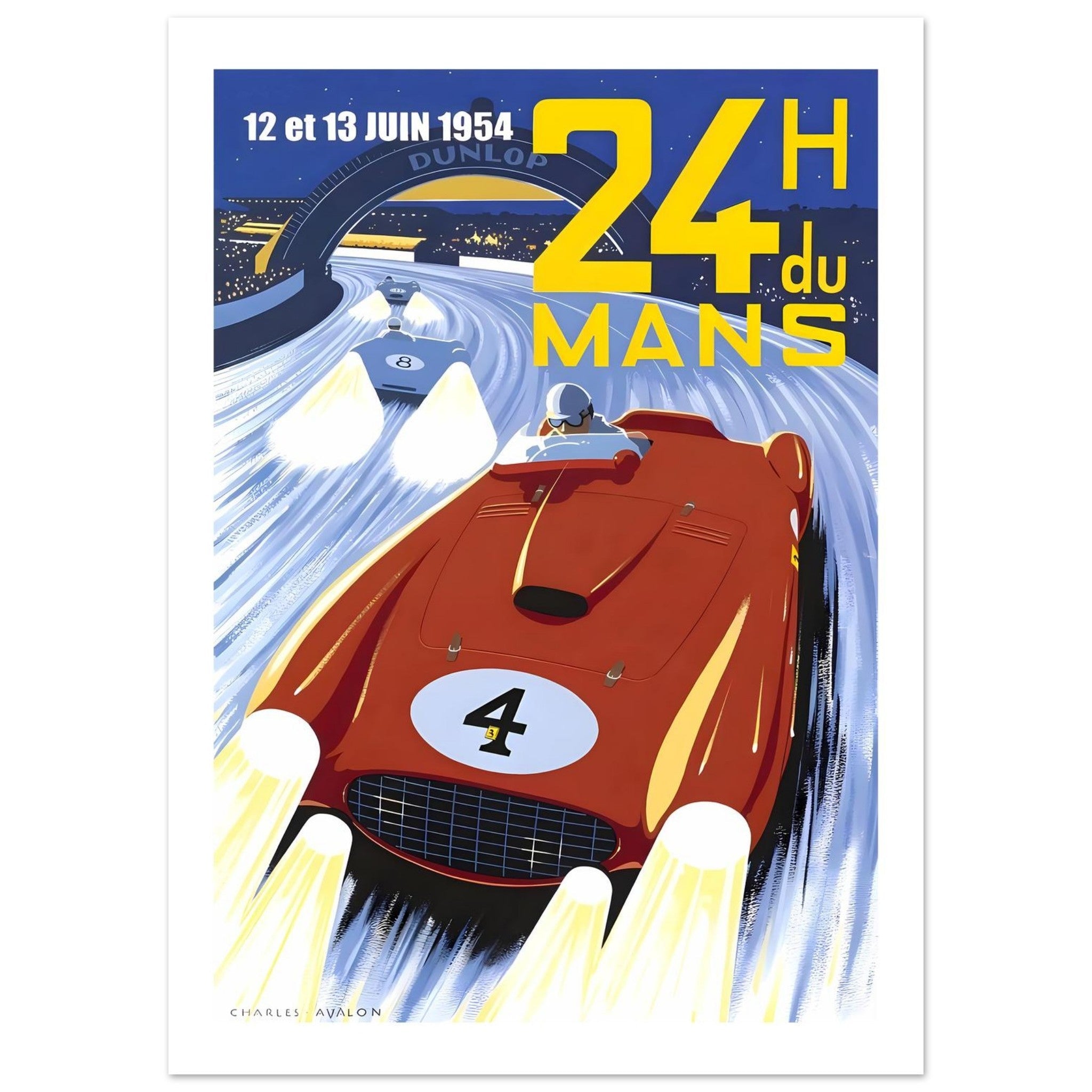 1954 24 Heures du Mans Night Racing Poster - Transit Art