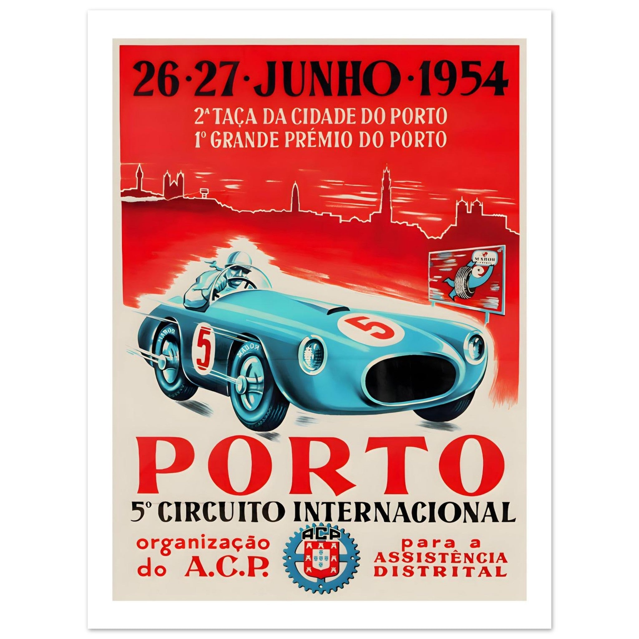 1954 Porto 5º Circuito Internacional Racing Poster - Transit Art
