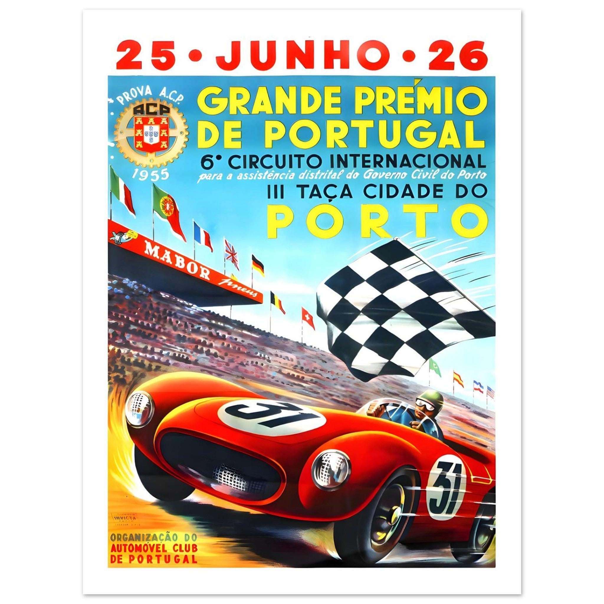 1955 Grande Prêmio de Portugal Porto Racing Poster - Transit Art