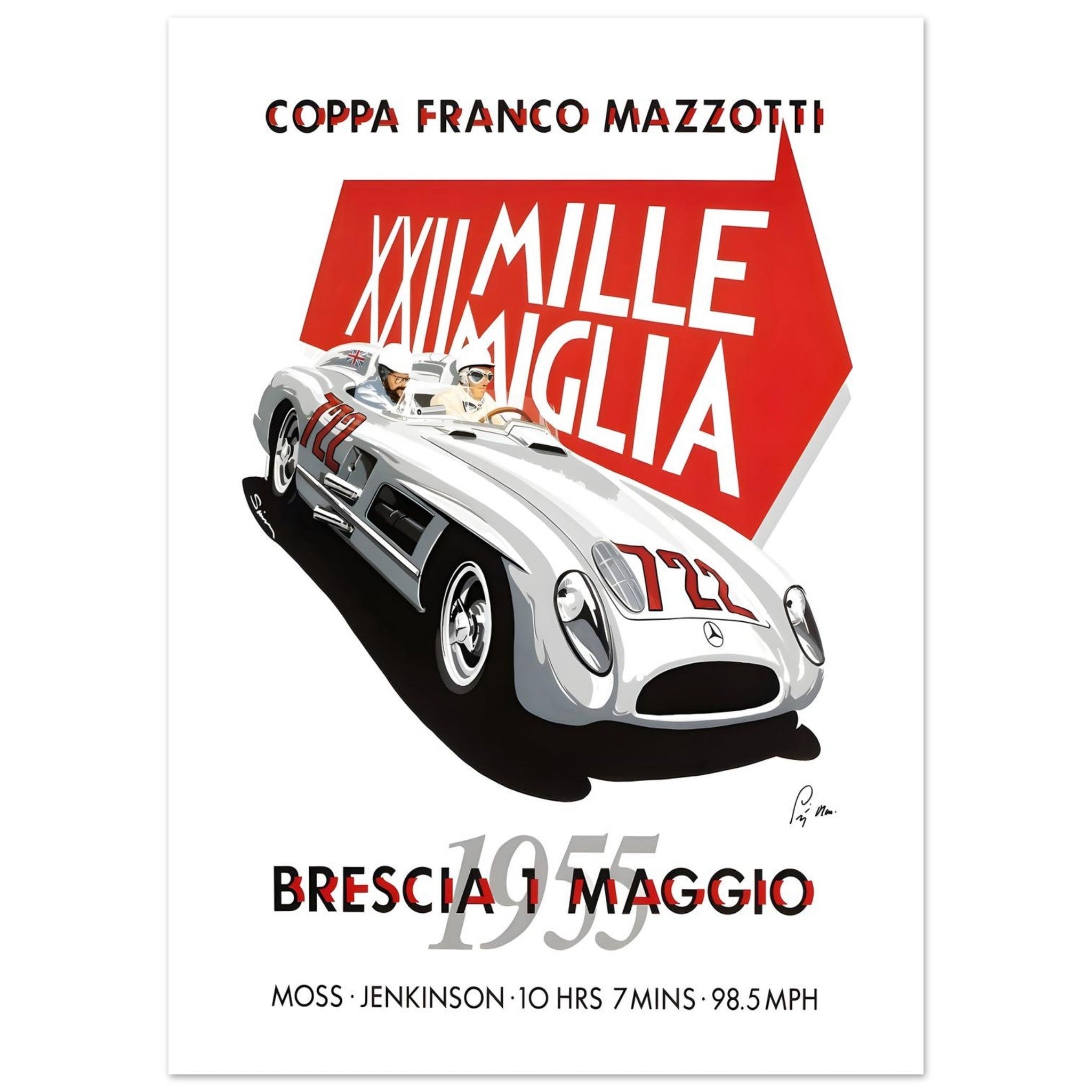 1955 Mille Miglia Moss &amp; Jenkinson Poster - Transit Art