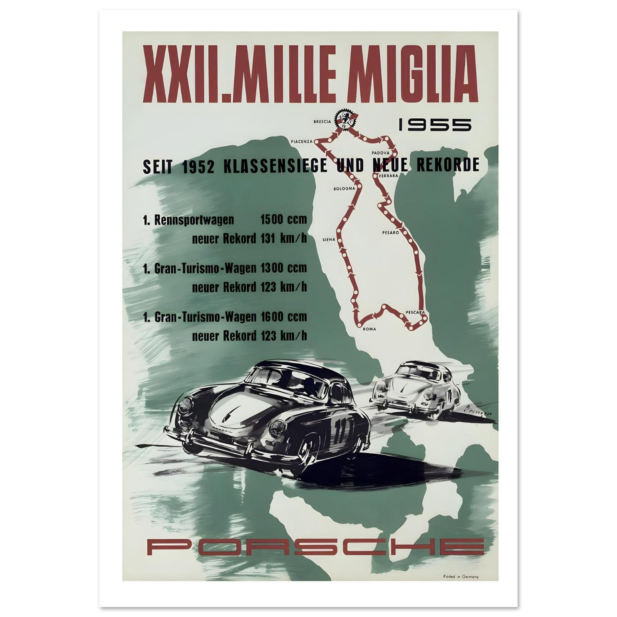 1955 Porsche XXII Mille Miglia Records Poster - Transit Art