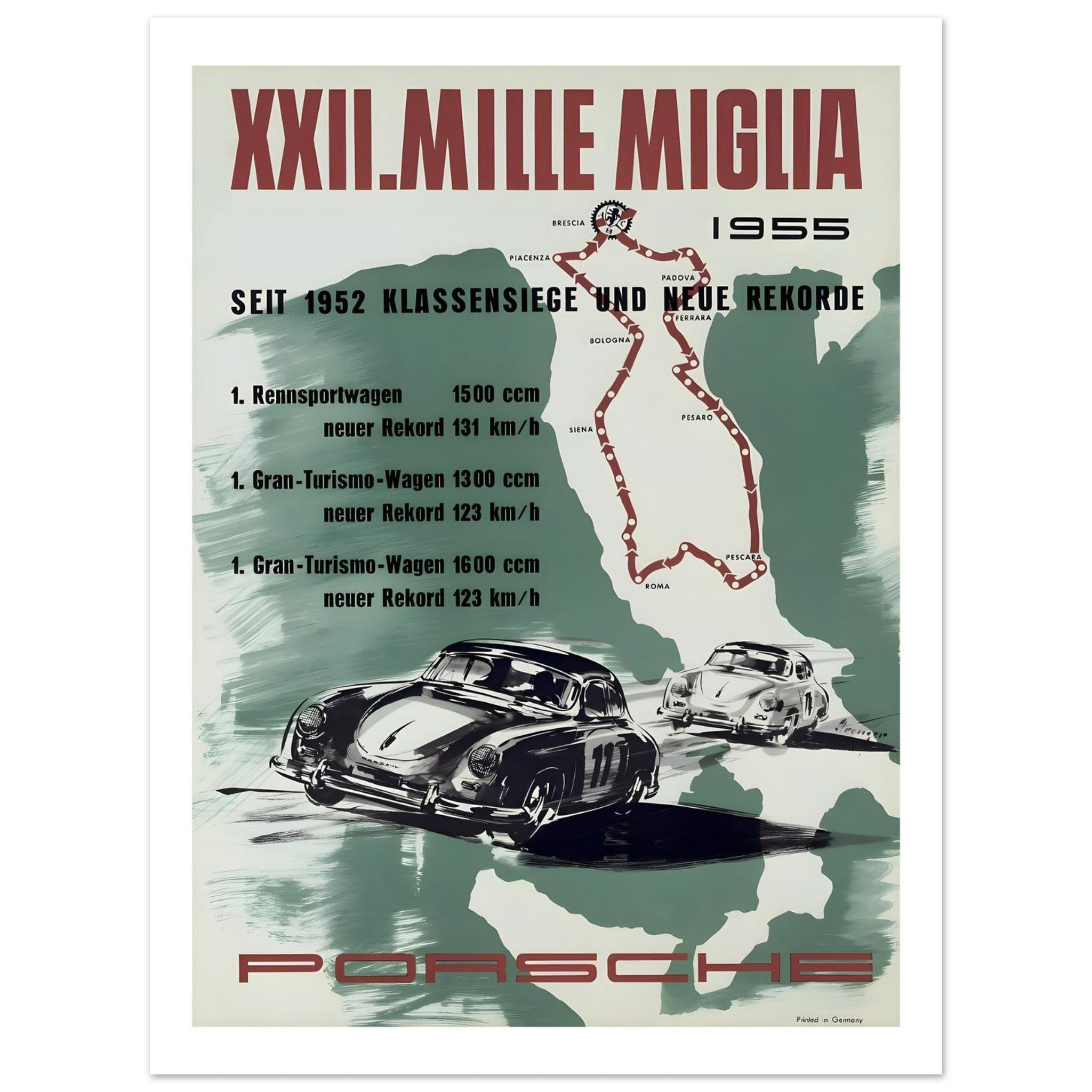 1955 Porsche XXII Mille Miglia Records Poster - Transit Art