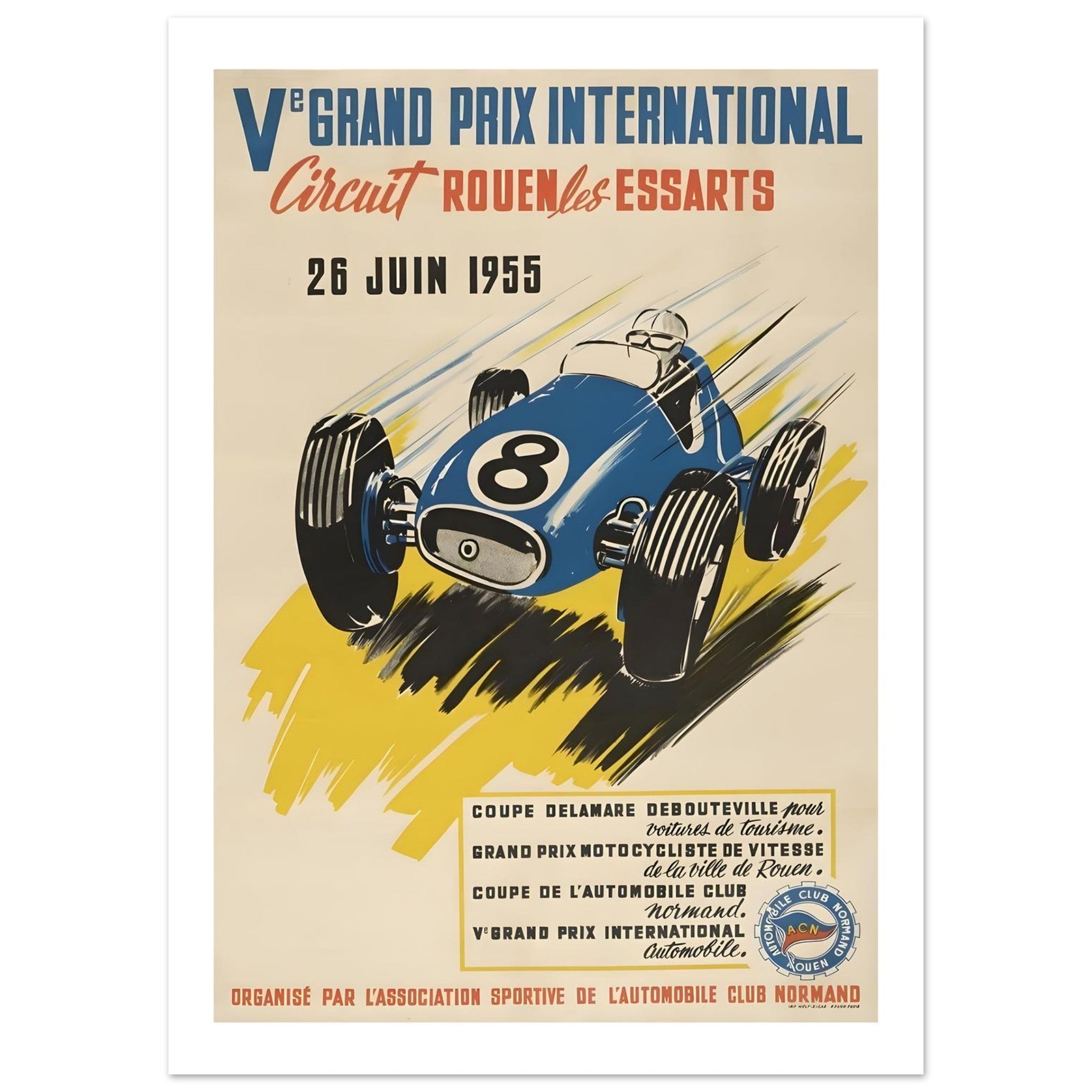 1955 Rouen - les - Essarts Grand Prix International Poster - Transit Art