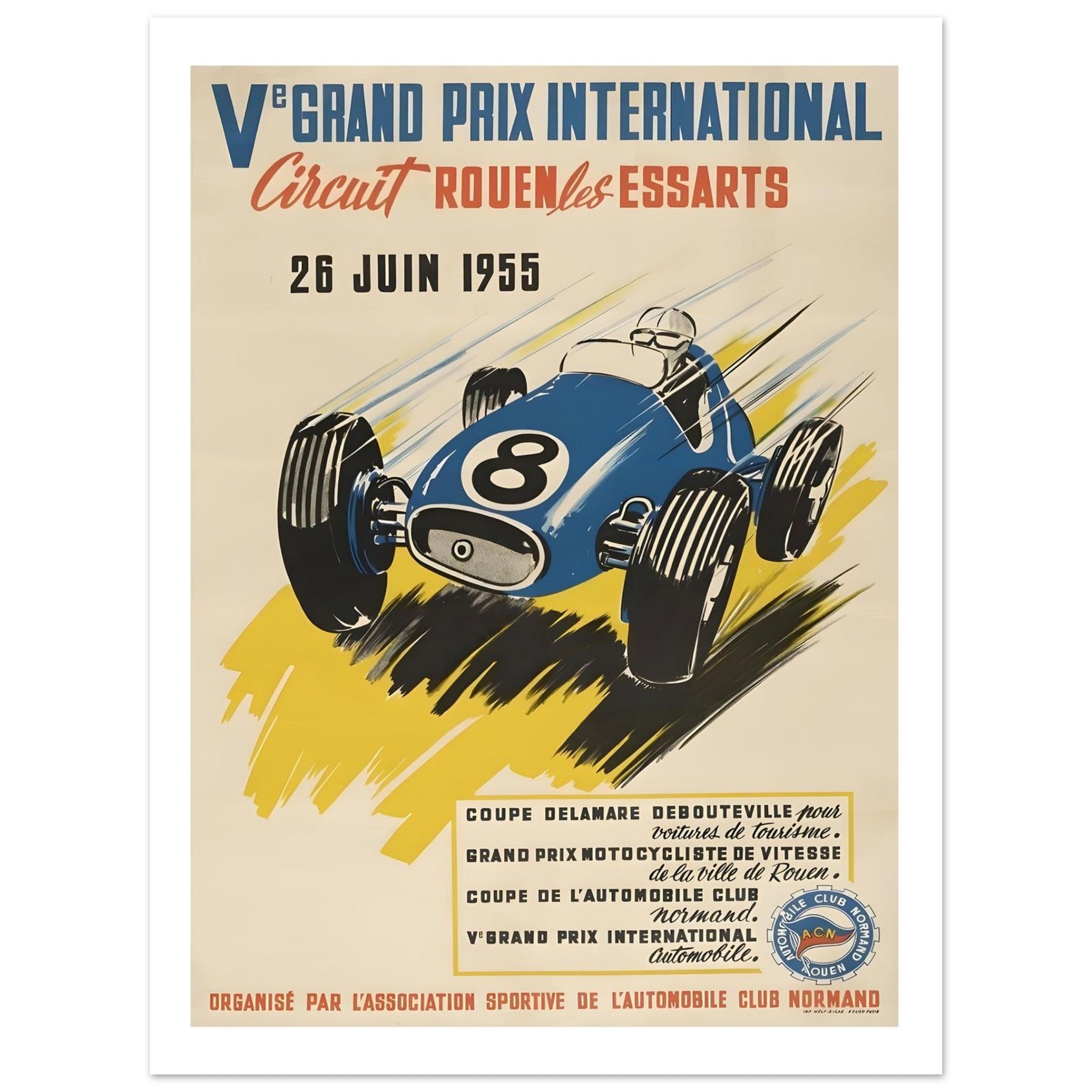 1955 Rouen - les - Essarts Grand Prix International Poster - Transit Art