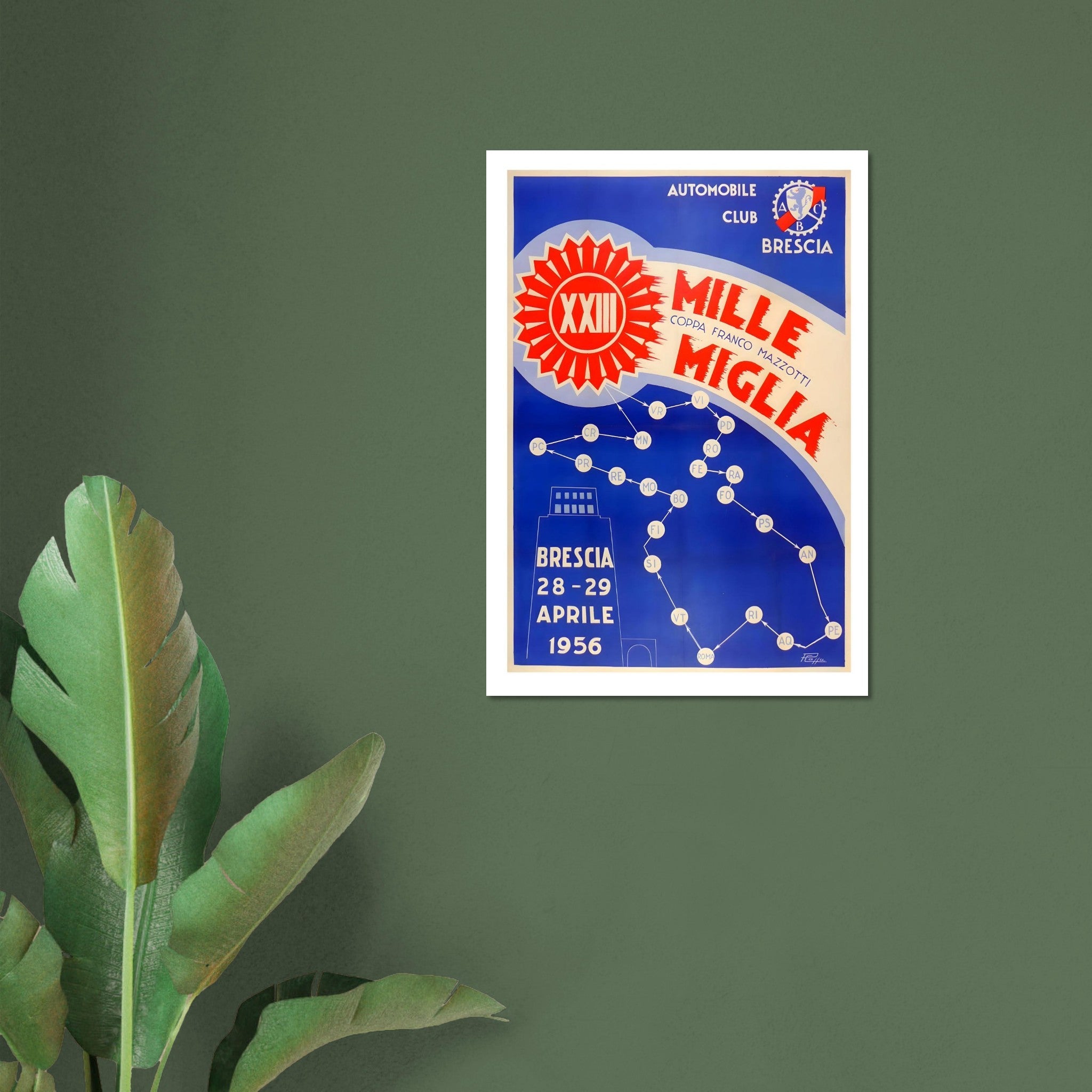 1956 Mille Miglia Brescia Route Poster - Transit Art