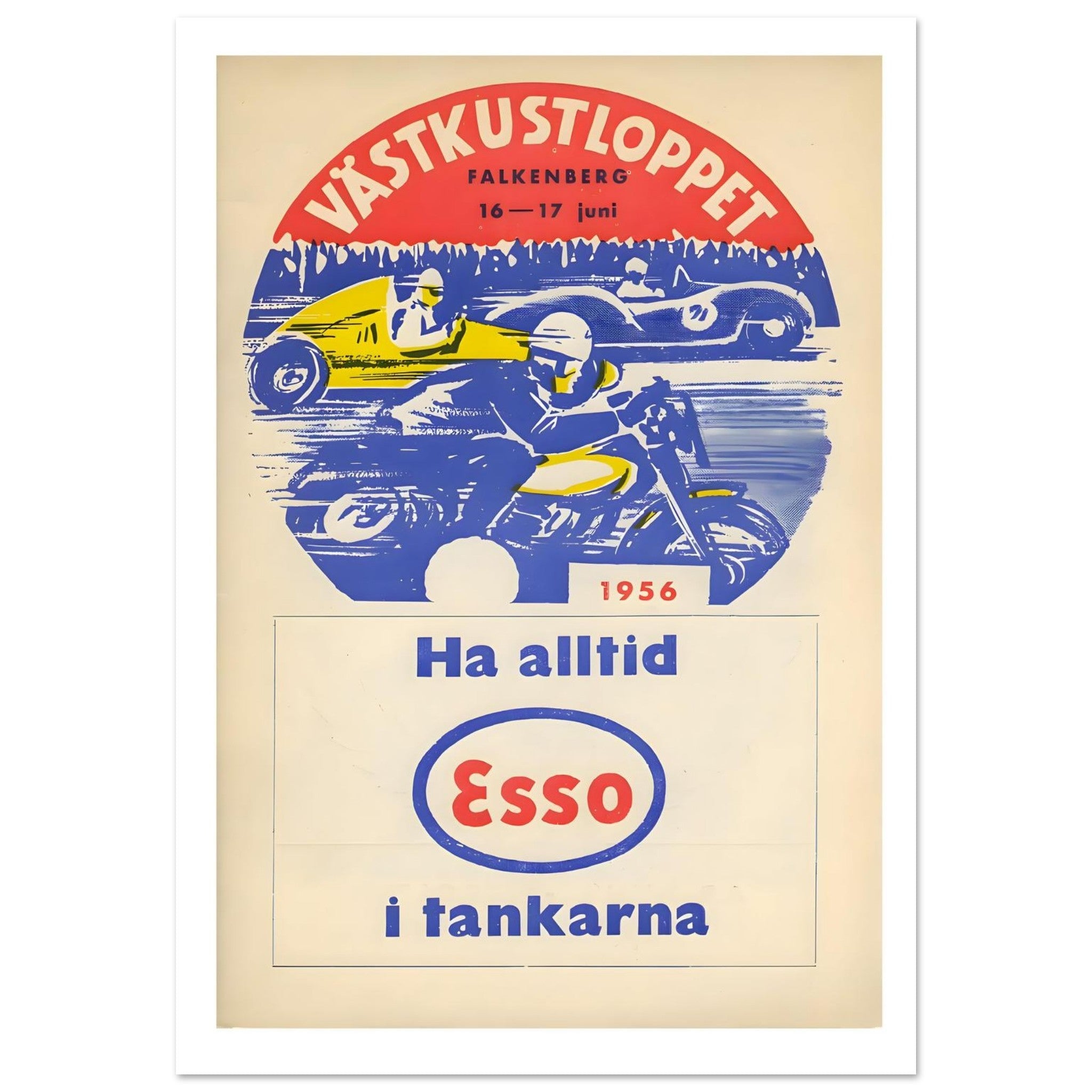 1956 Västkustloppet Falkenberg Esso Racing Poster - Transit Art