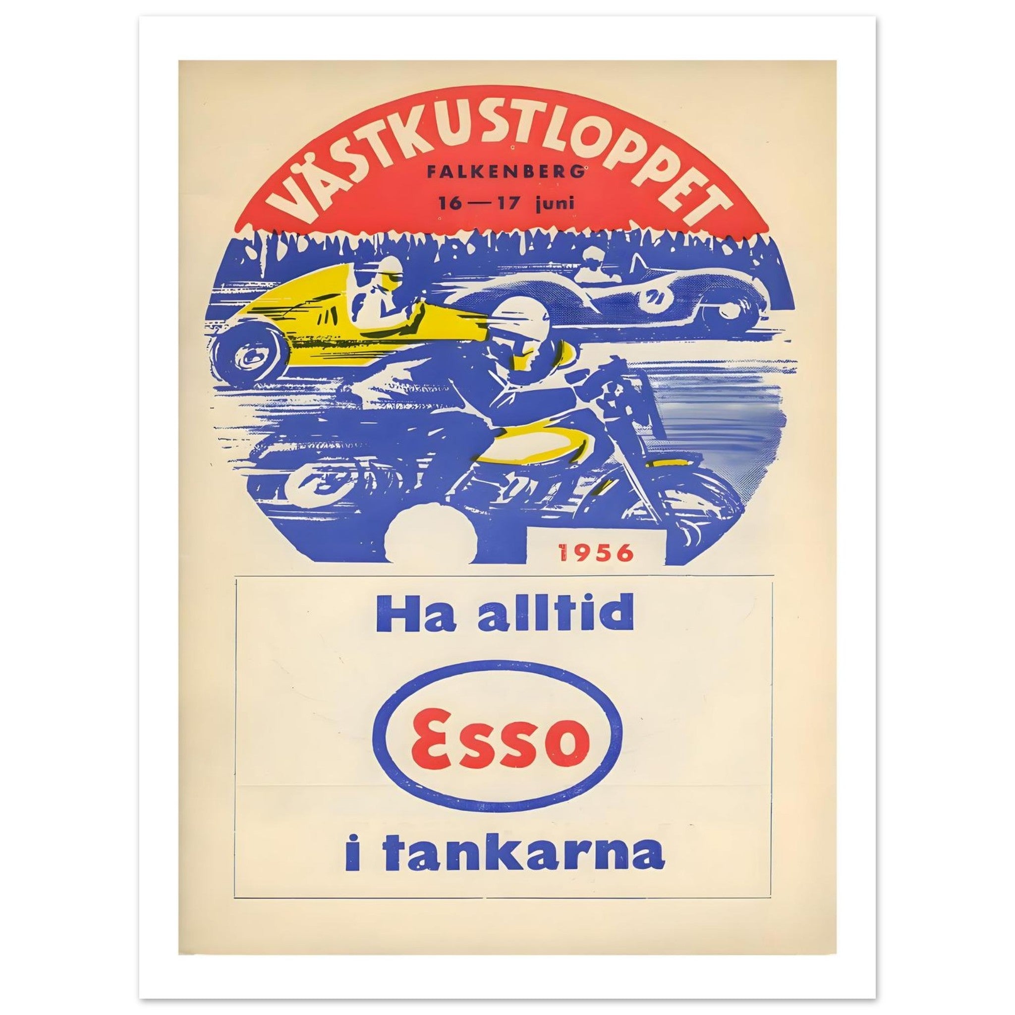 1956 Västkustloppet Falkenberg Esso Racing Poster - Transit Art