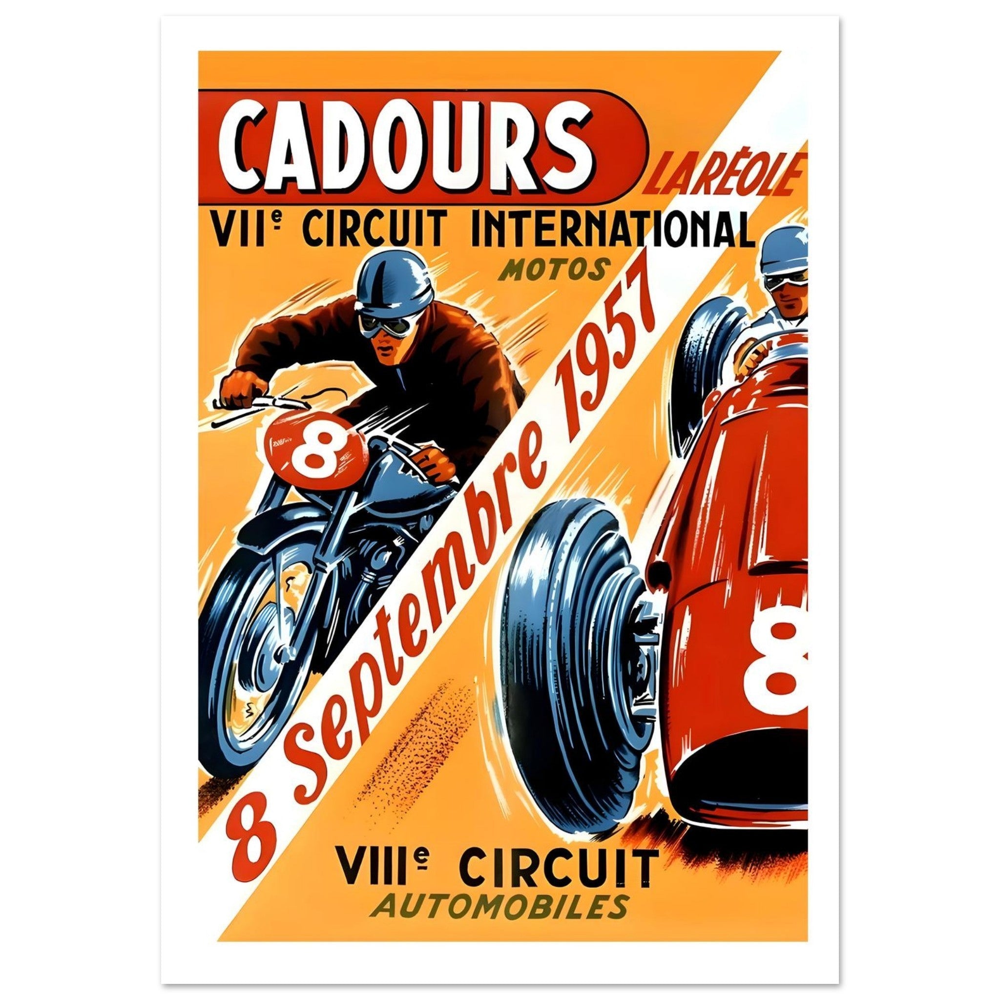 1957 Cadours International Circuit Motos &amp; Automobiles Poster - Transit Art
