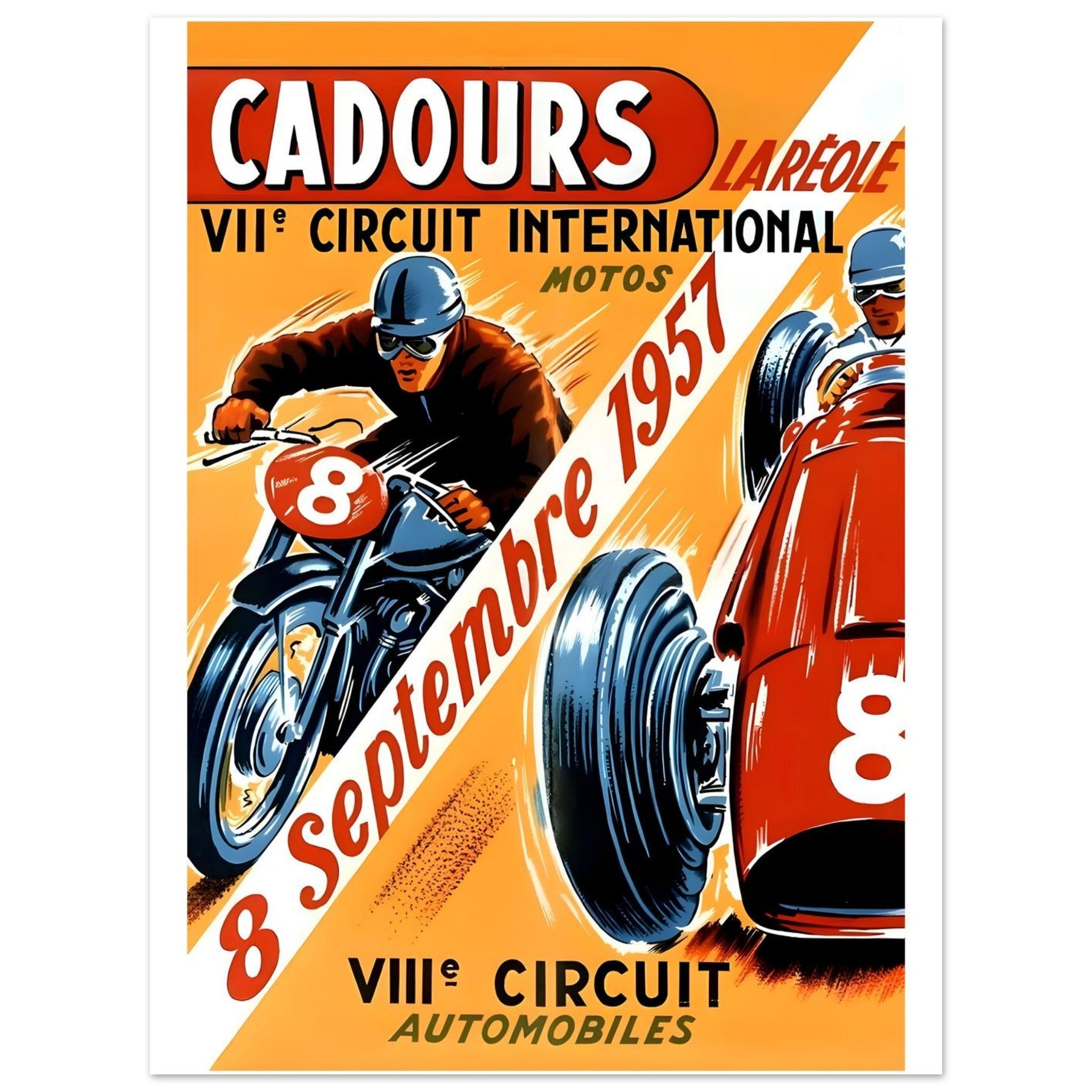 1957 Cadours International Circuit Motos &amp; Automobiles Poster - Transit Art