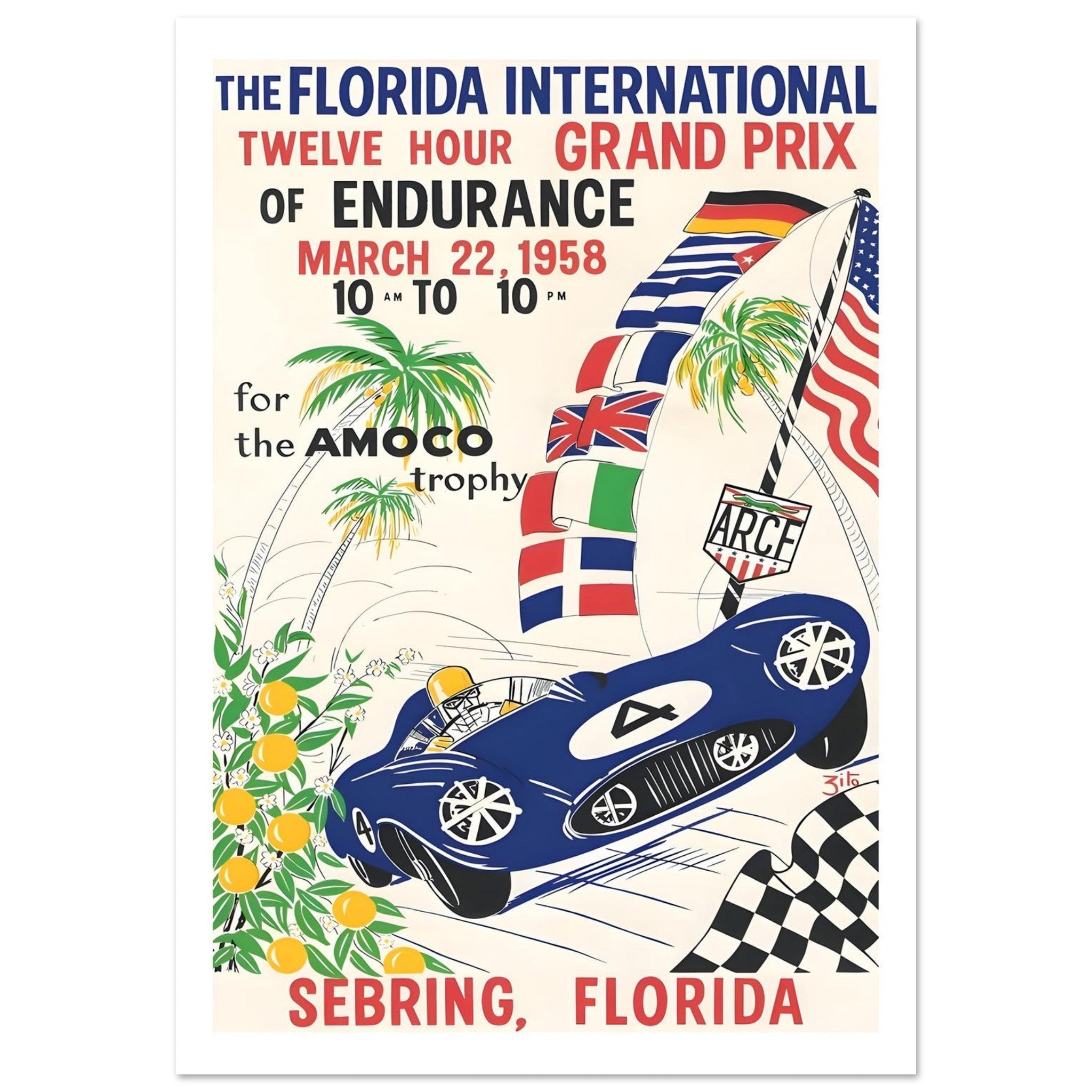 1958 Florida International 12 Hour Grand Prix Sebring Poster - Transit Art