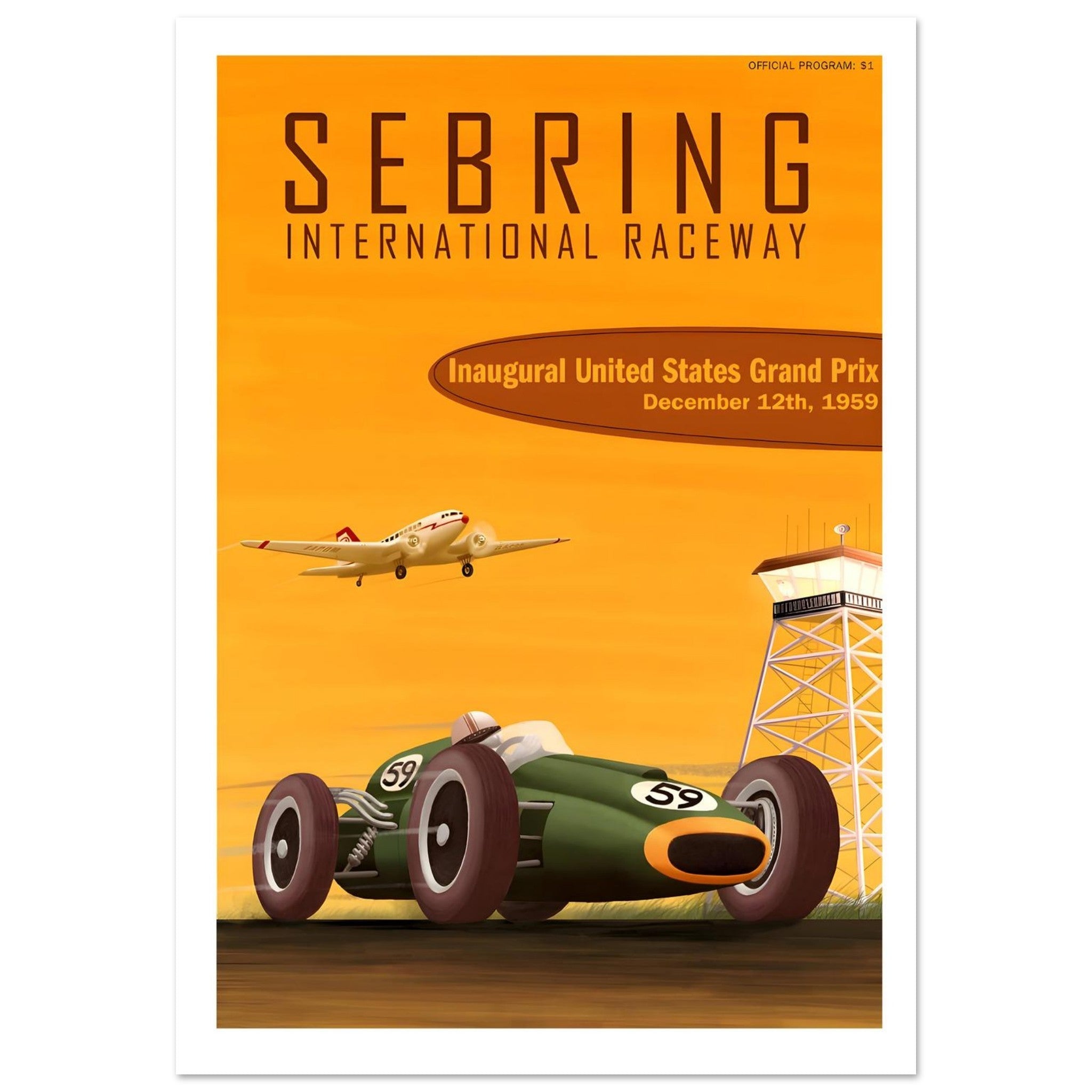1959 Sebring Inaugural United States Grand Prix Poster - Transit Art