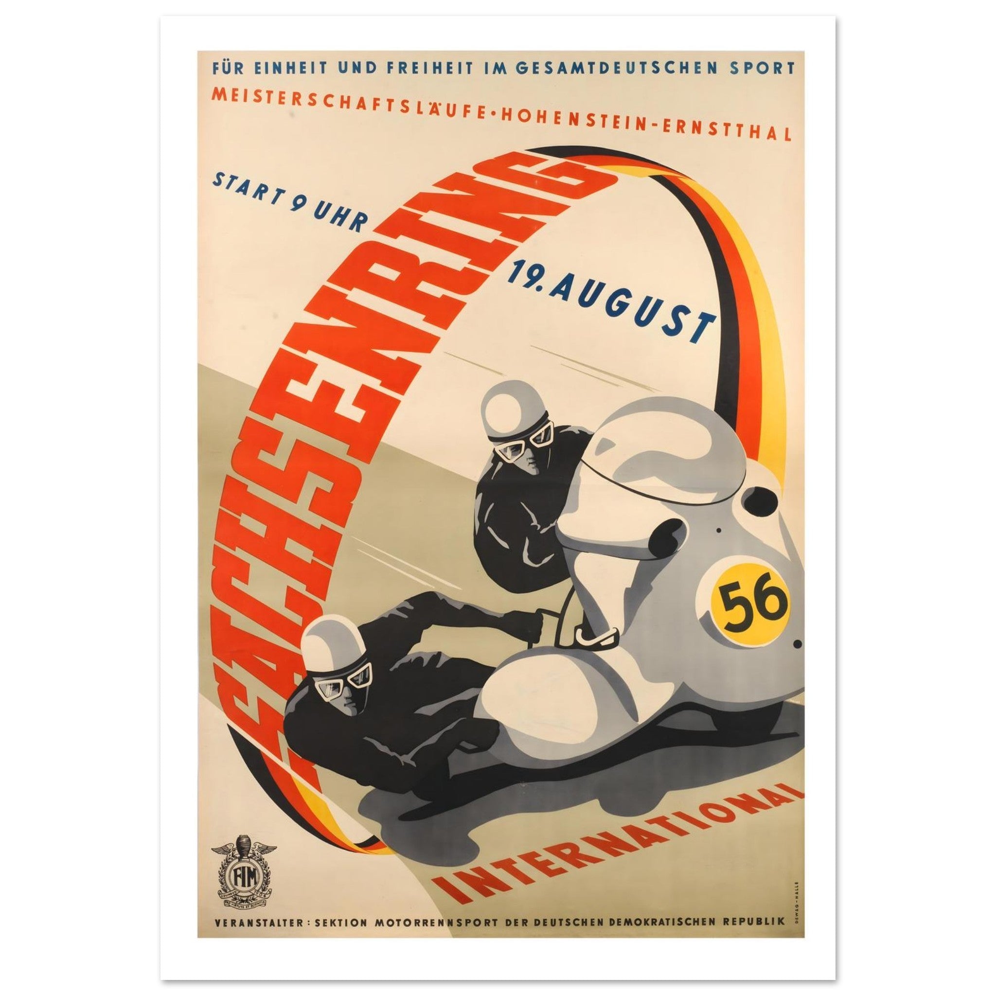 1960 Sachsenring International Motorcycle Race Poster - Transit Art