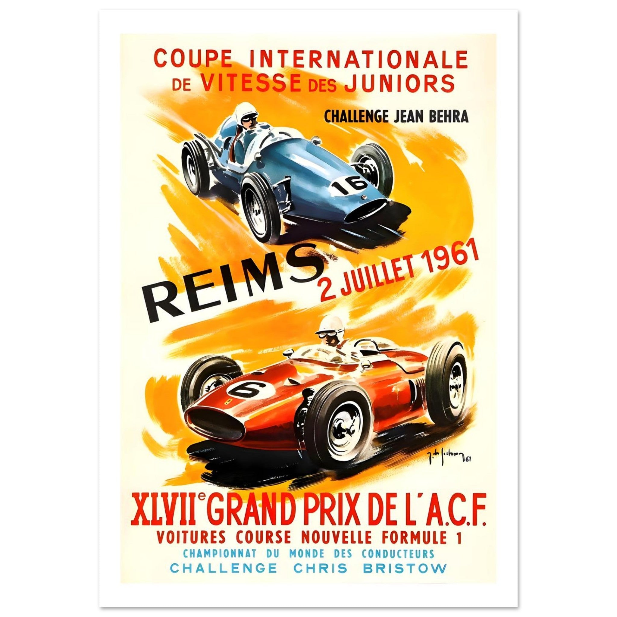 1961 Reims Grand Prix Juniors Racing Poster - Transit Art