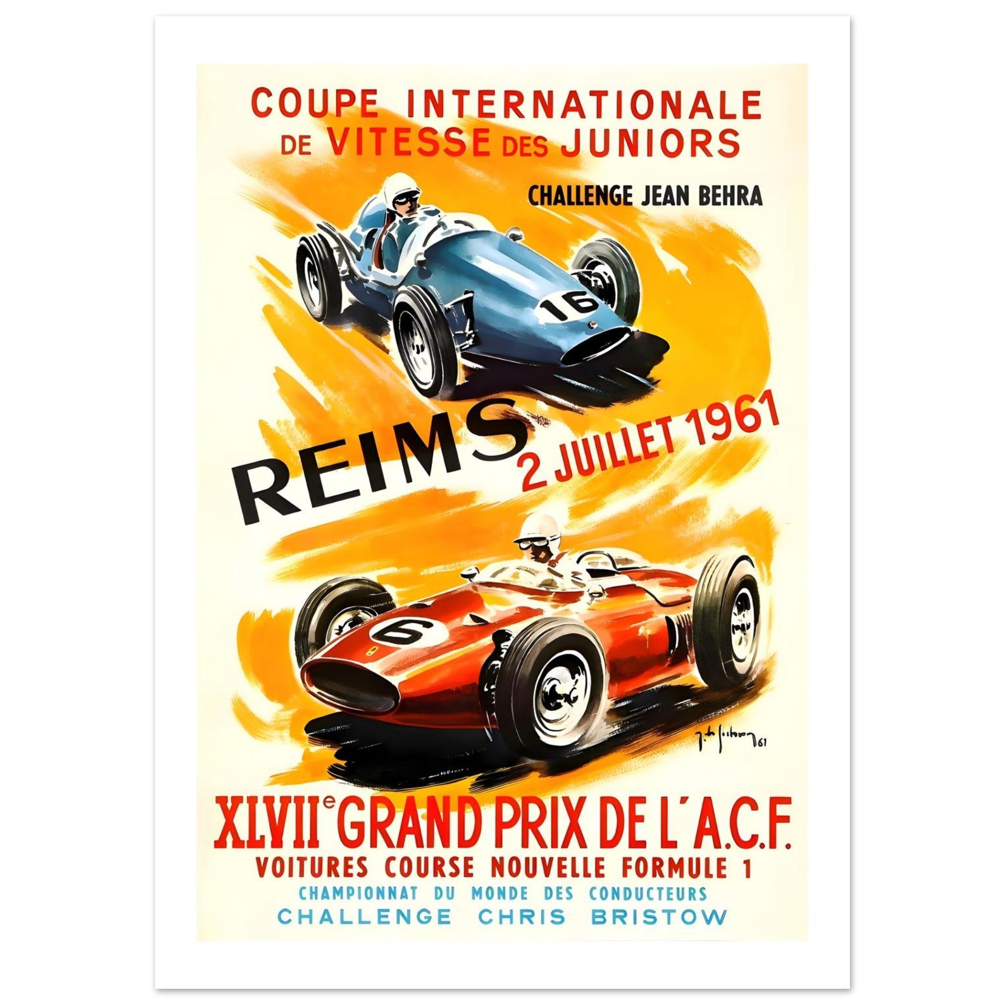 1961 Reims Grand Prix Juniors Racing Poster - Transit Art