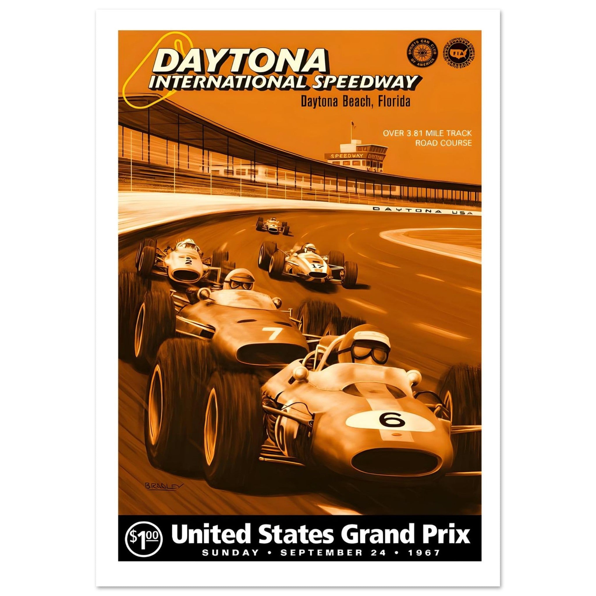 1967 United States Grand Prix at Daytona International Speedway Poster - Transit Art