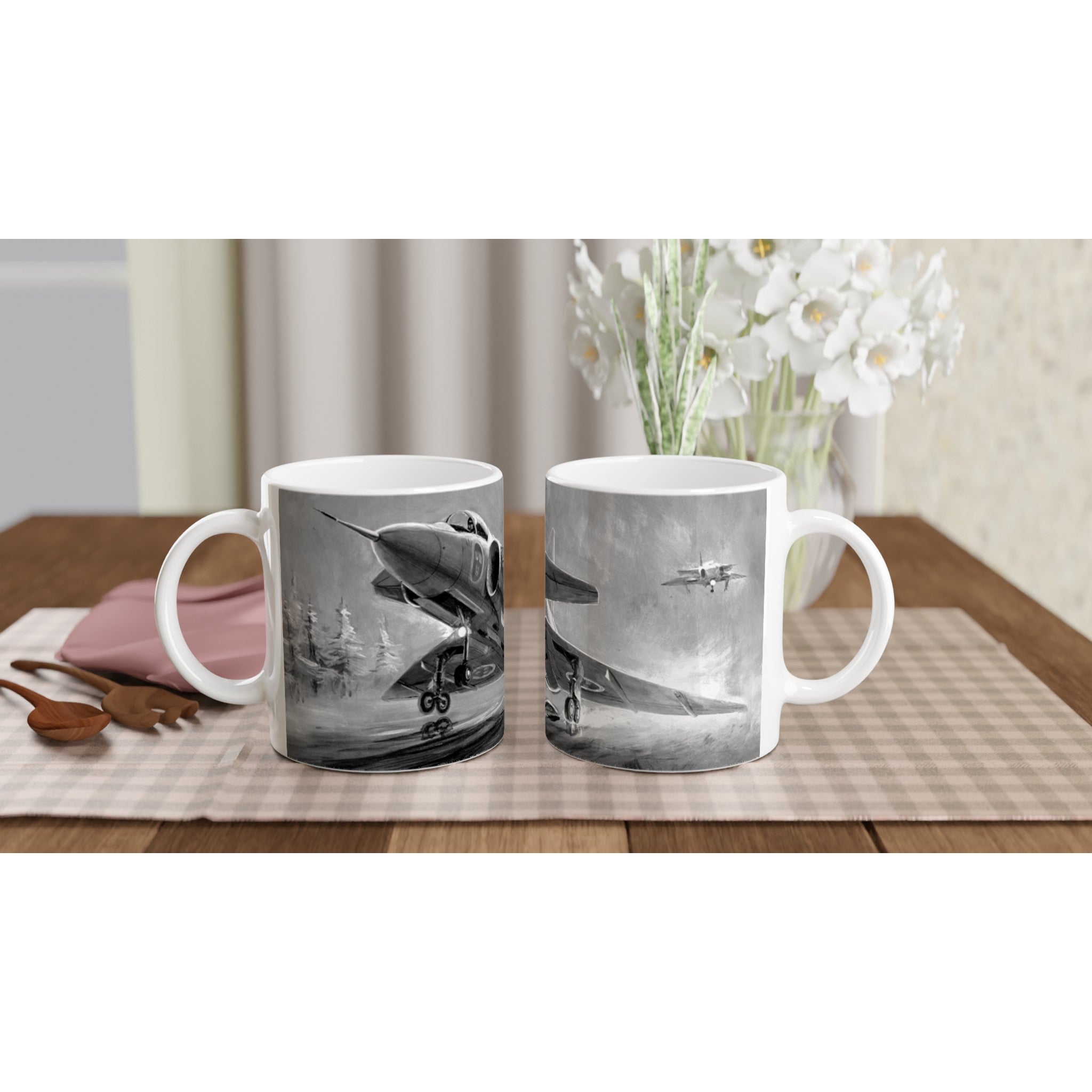 Viggen during landing BW - Mug