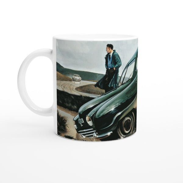 Mug showing Iconic Swedish rally driver, Erik Carlsson, captured in a high-quality canvas print after skillfully navigating off-road terrain during a rally