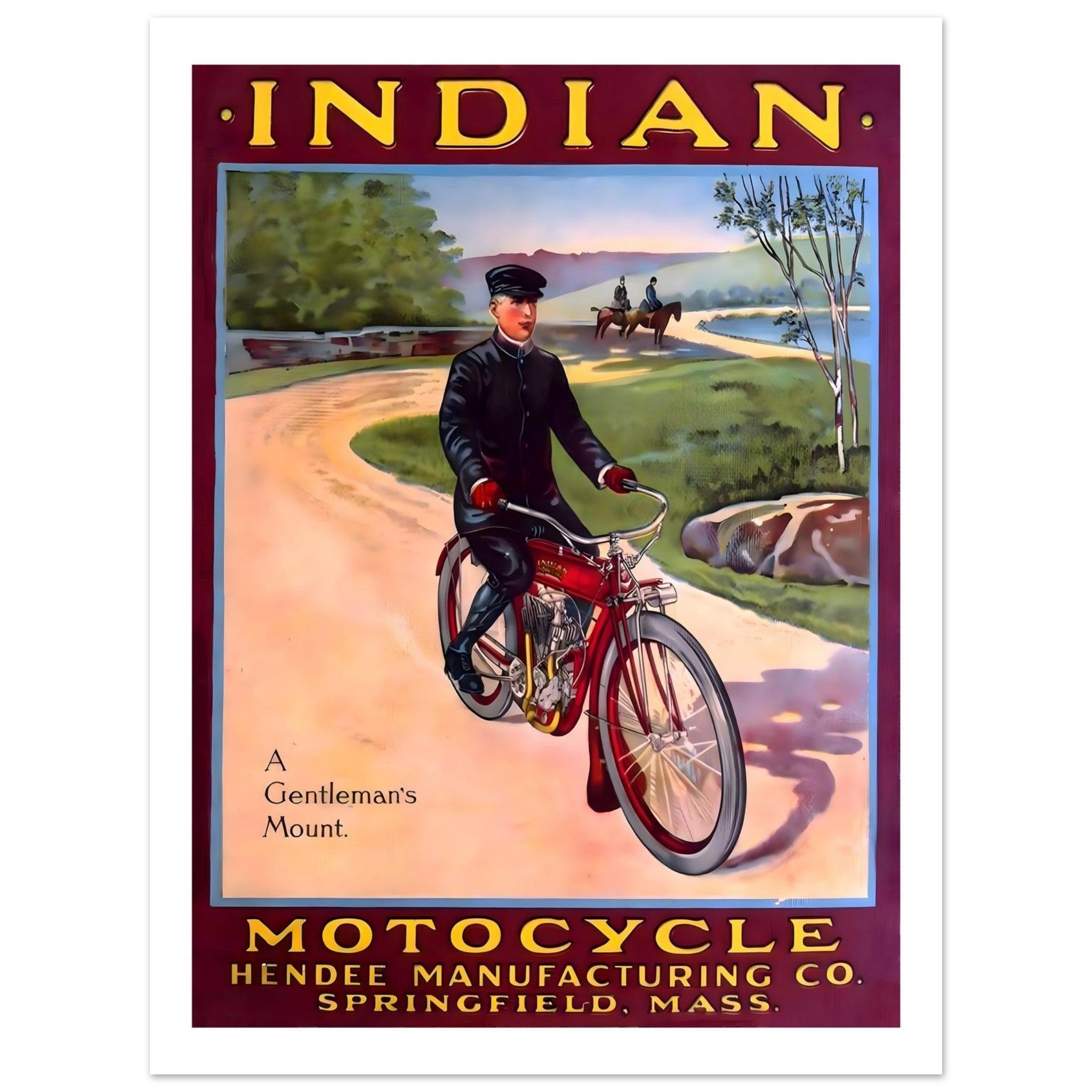 A Gentleman’s Mount: Classic Indian Motocycle Vintage Poster - Transit Art