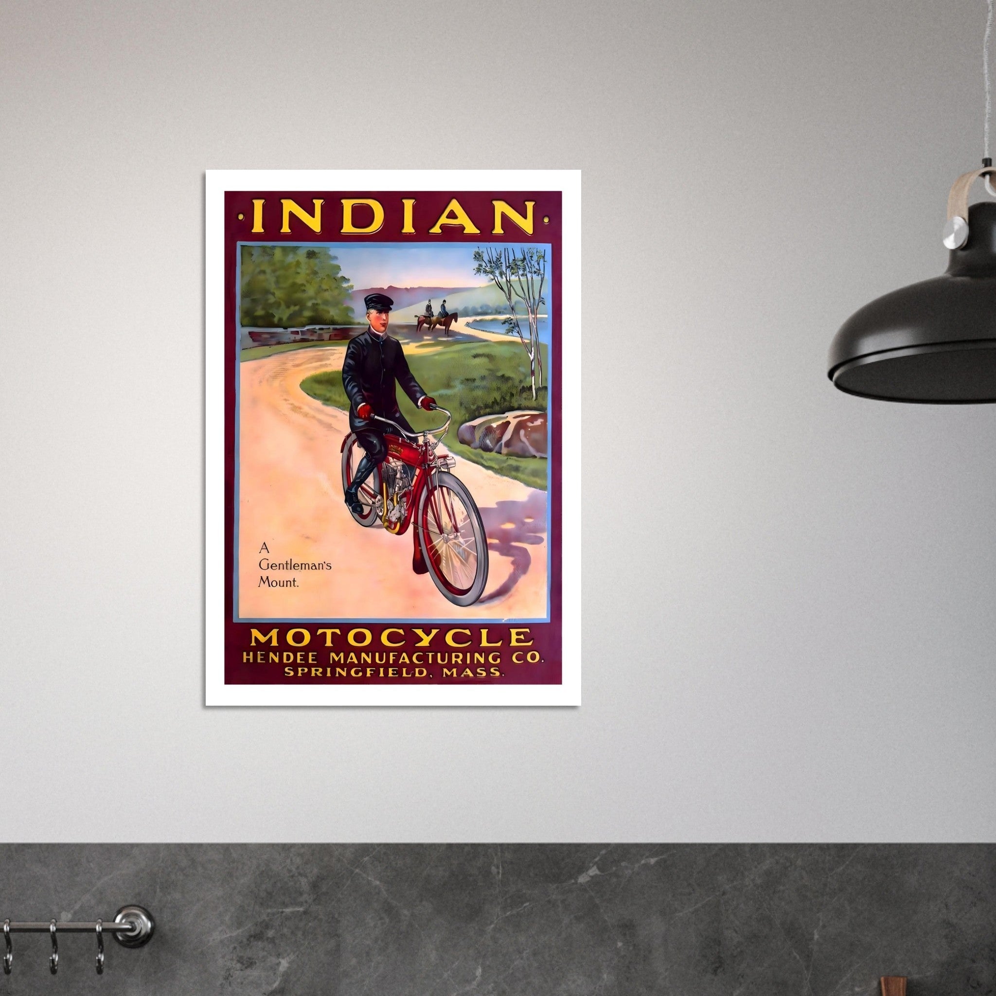 A Gentleman’s Mount: Classic Indian Motocycle Vintage Poster - Transit Art