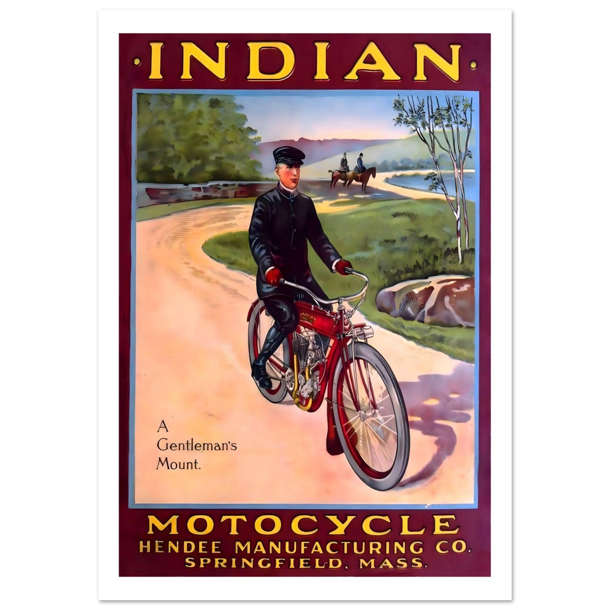 A Gentleman’s Mount: Classic Indian Motocycle Vintage Poster - Transit Art