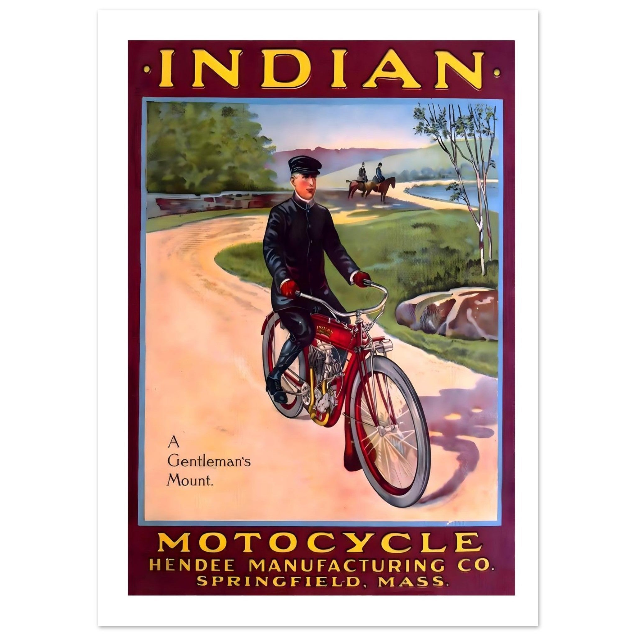 A Gentleman’s Mount: Classic Indian Motocycle Vintage Poster - Transit Art