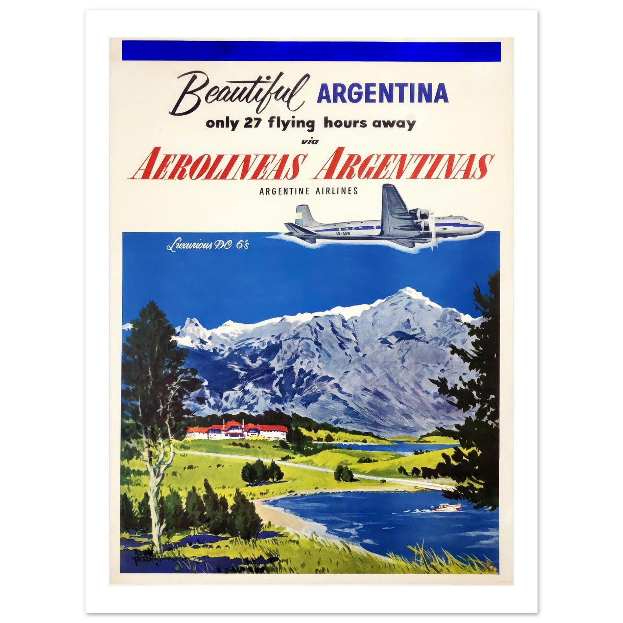 Aerolineas Argentinas: Beautiful Argentina Vintage Travel Poster - Transit Art