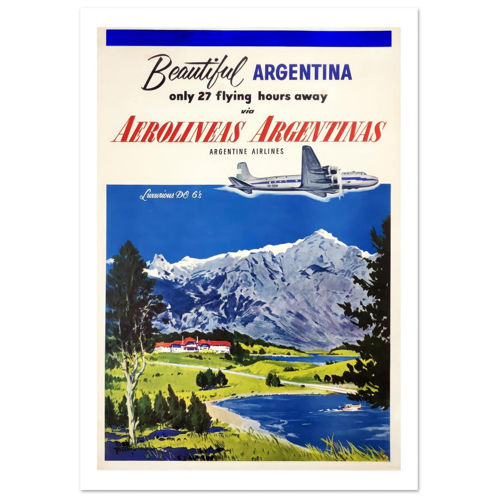 Aerolíneas Argentinas DC - 6 Travel Poster Over Snowy Andes - Transit Art