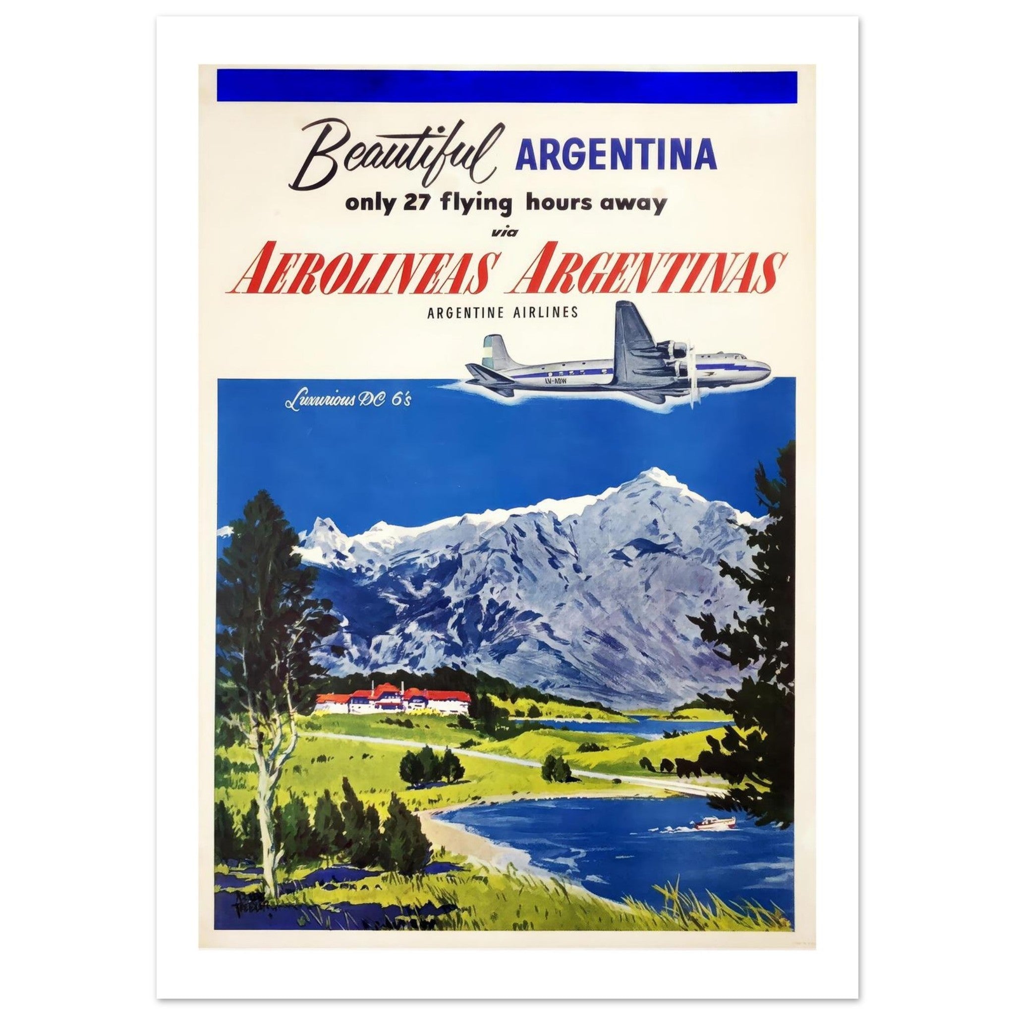 Aerolíneas Argentinas DC - 6 Travel Poster Over Snowy Andes - Transit Art