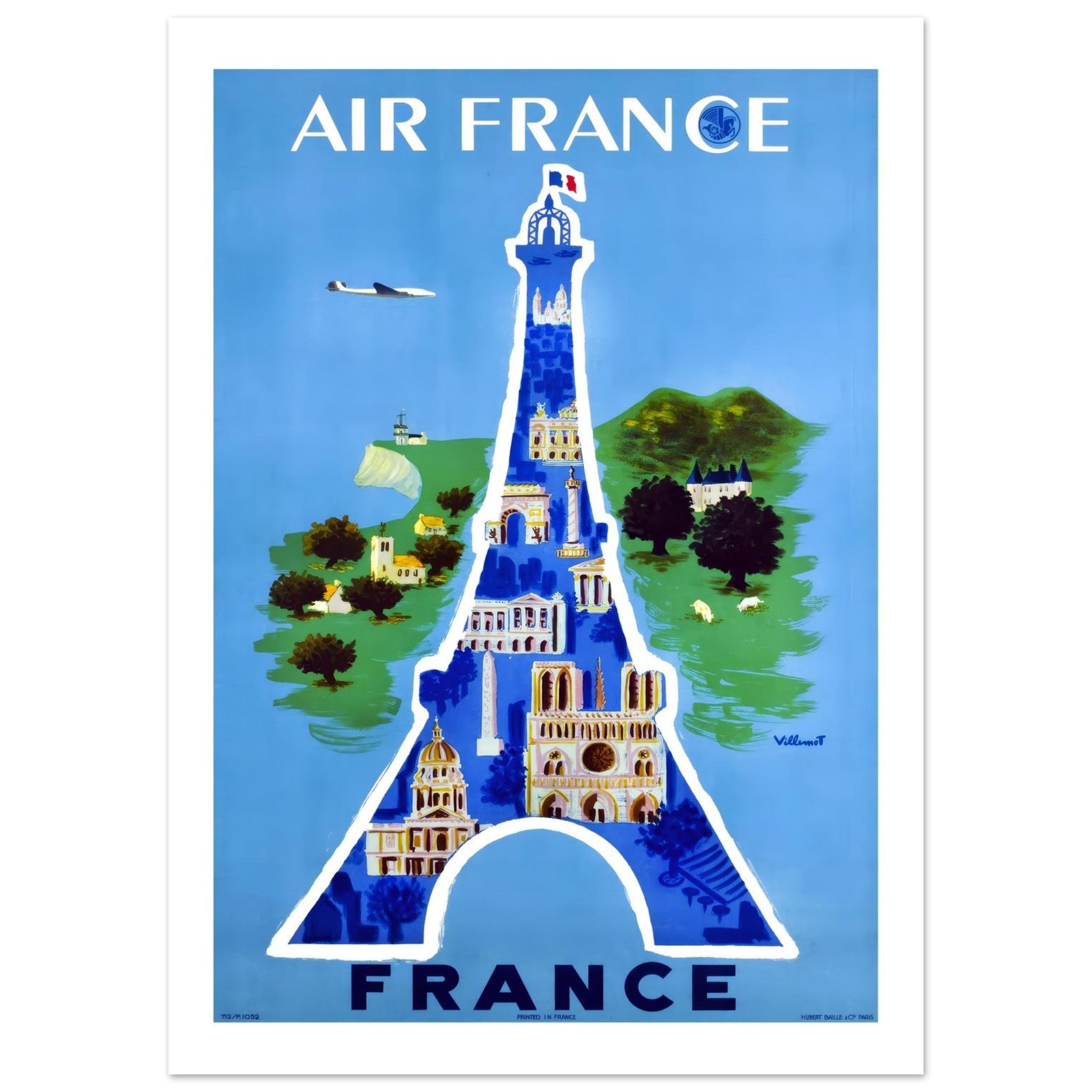 Air France France Eiffel Tower Montage Travel Poster - Transit Art
