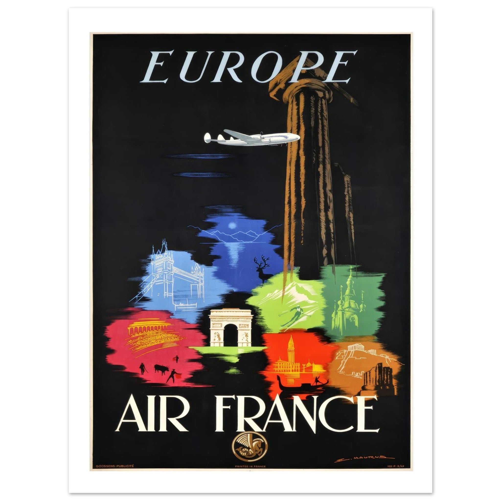 Air France: Iconic European Destinations Vintage Poster (Mauro) - Transit Art