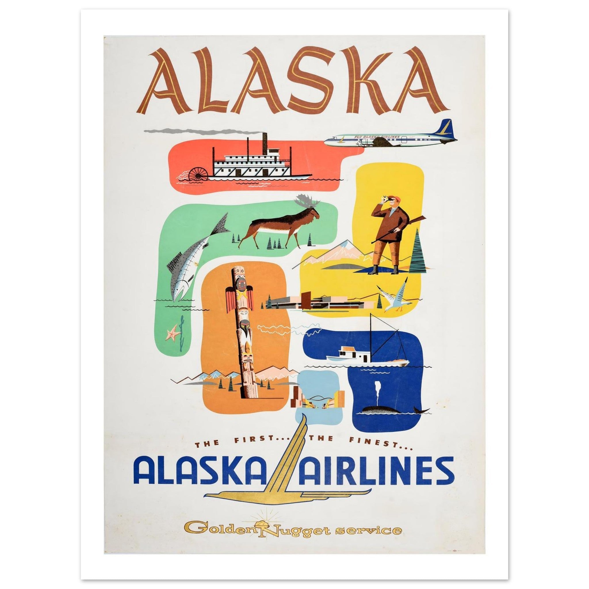 Alaska Airlines Poster Showcasing Diverse State Heritage Icons - Transit Art