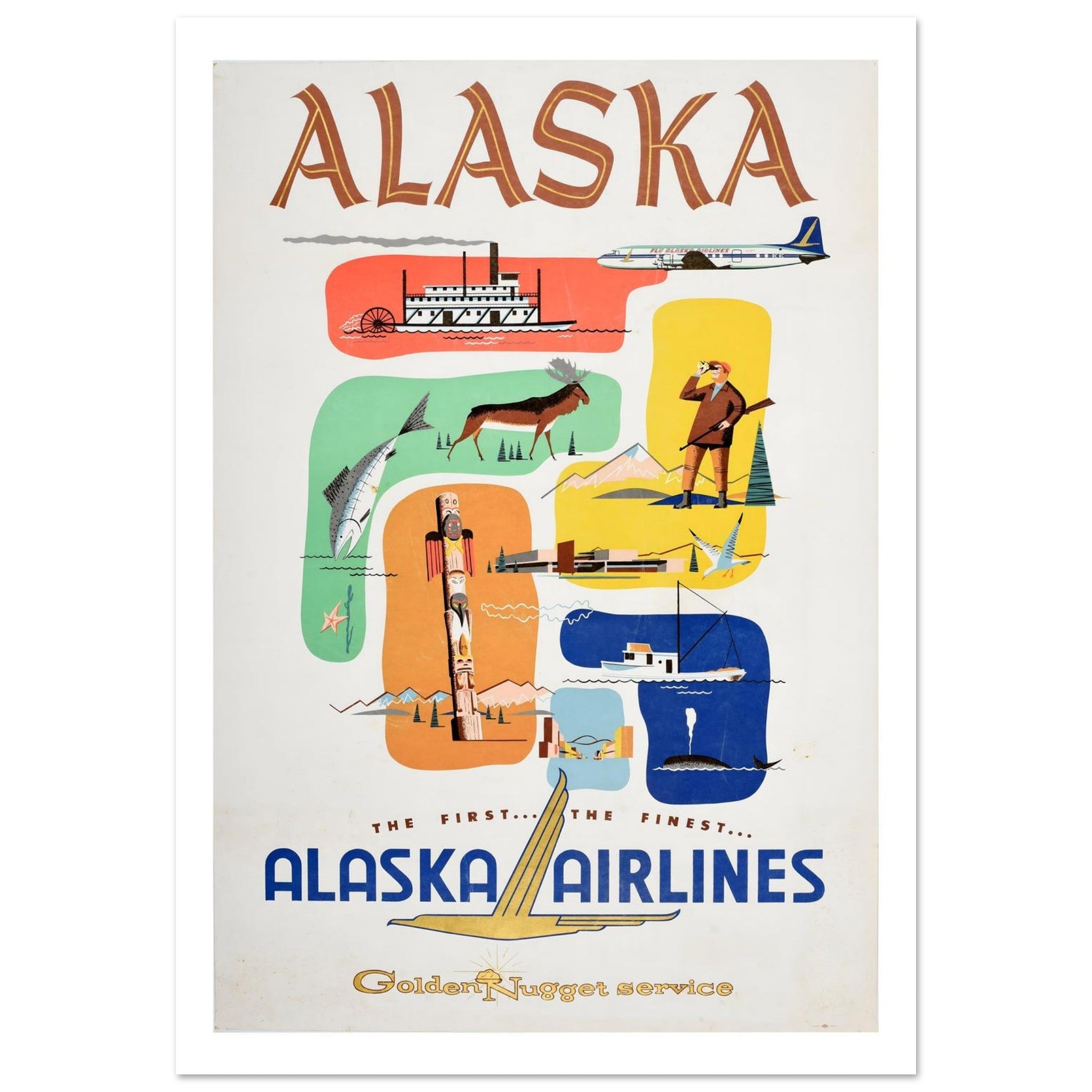 Alaska Airlines Poster Showcasing Diverse State Heritage Icons - Transit Art