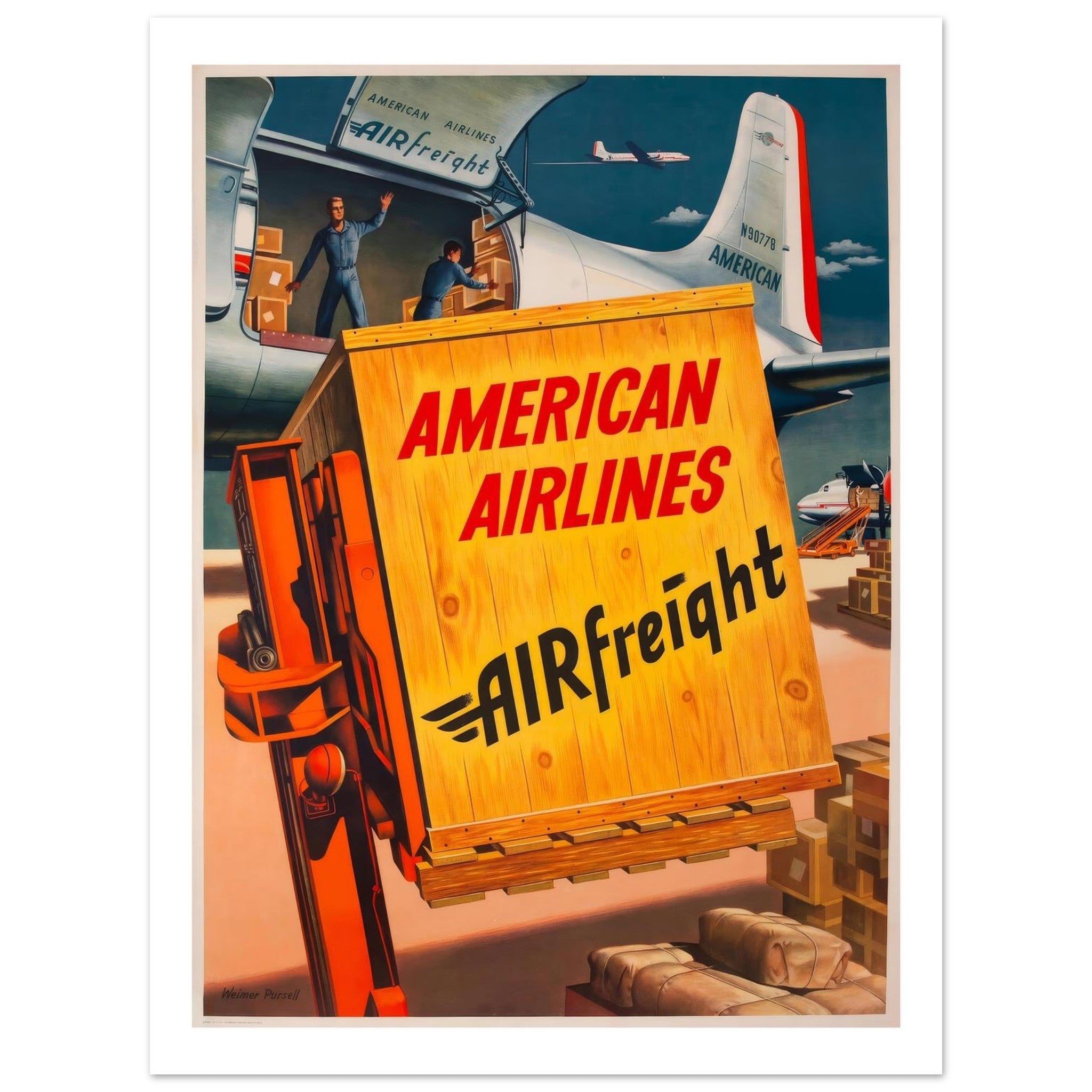 American Airlines Airfreight Poster Featuring Efficient Cargo Loading - Transit Art